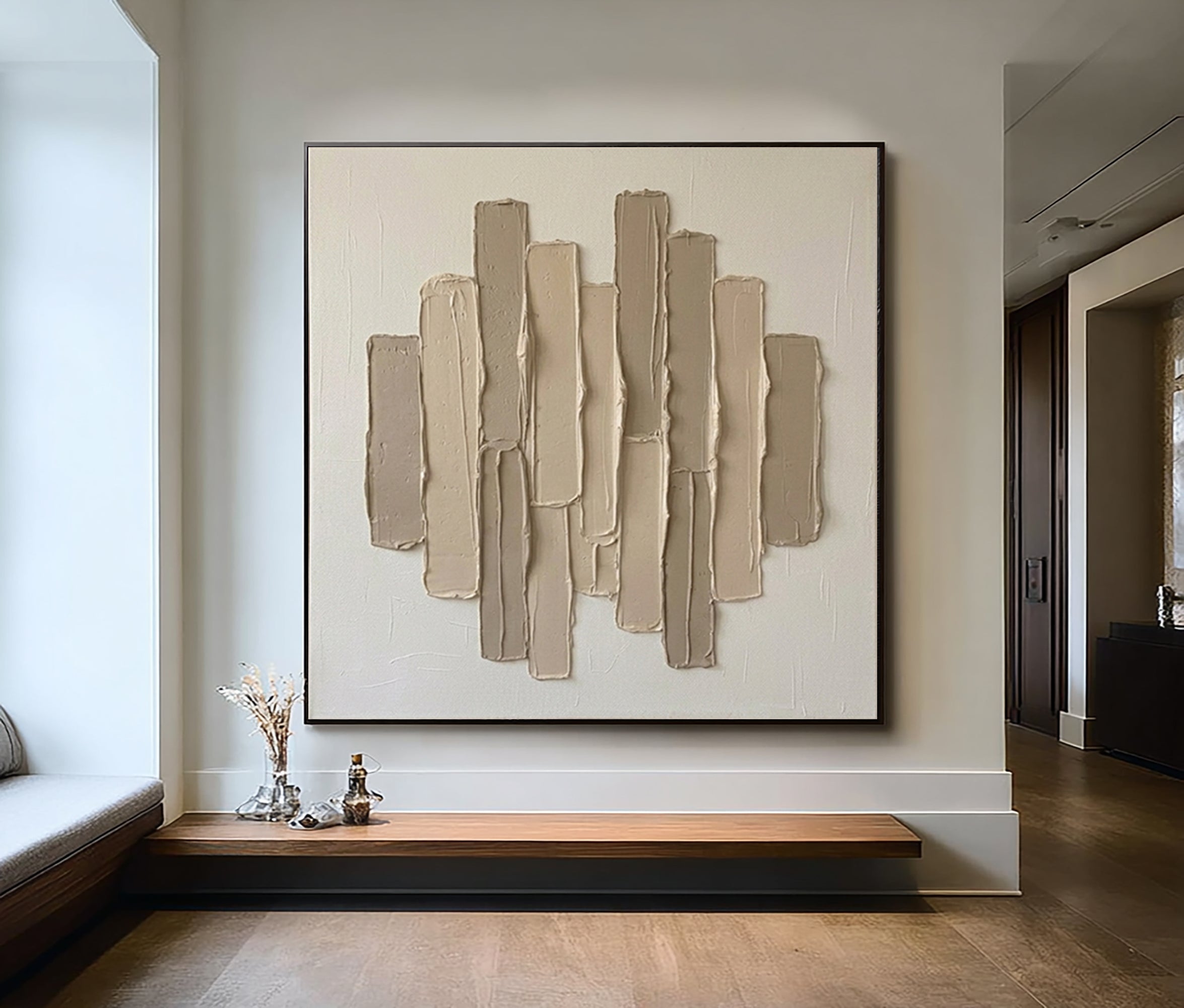 Large Organic Vertical Relief Wall Art Neutral Contemporary Sculptural Canvas Painting