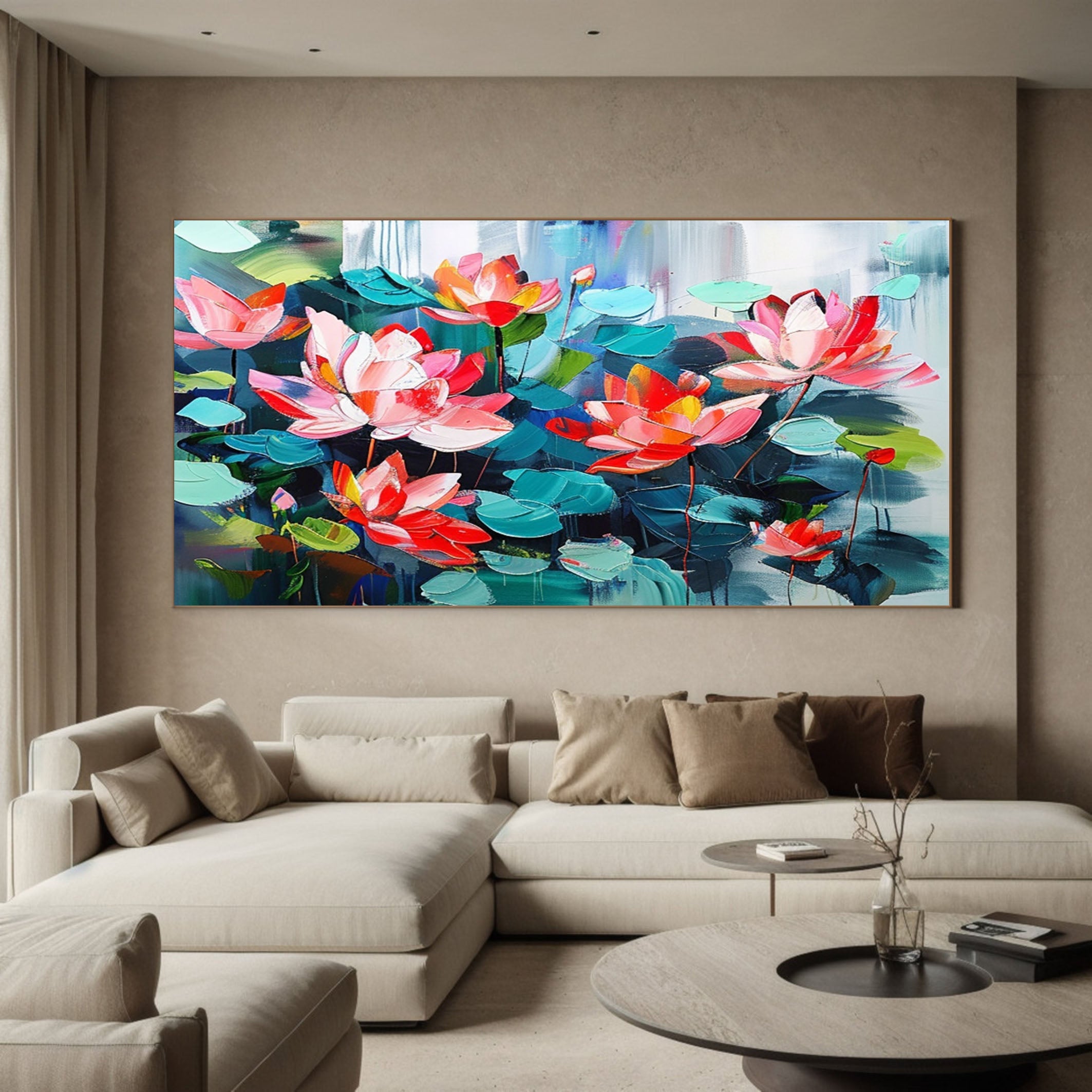 Large Lotus Flower Wall Art Vibrant Canvas Painting