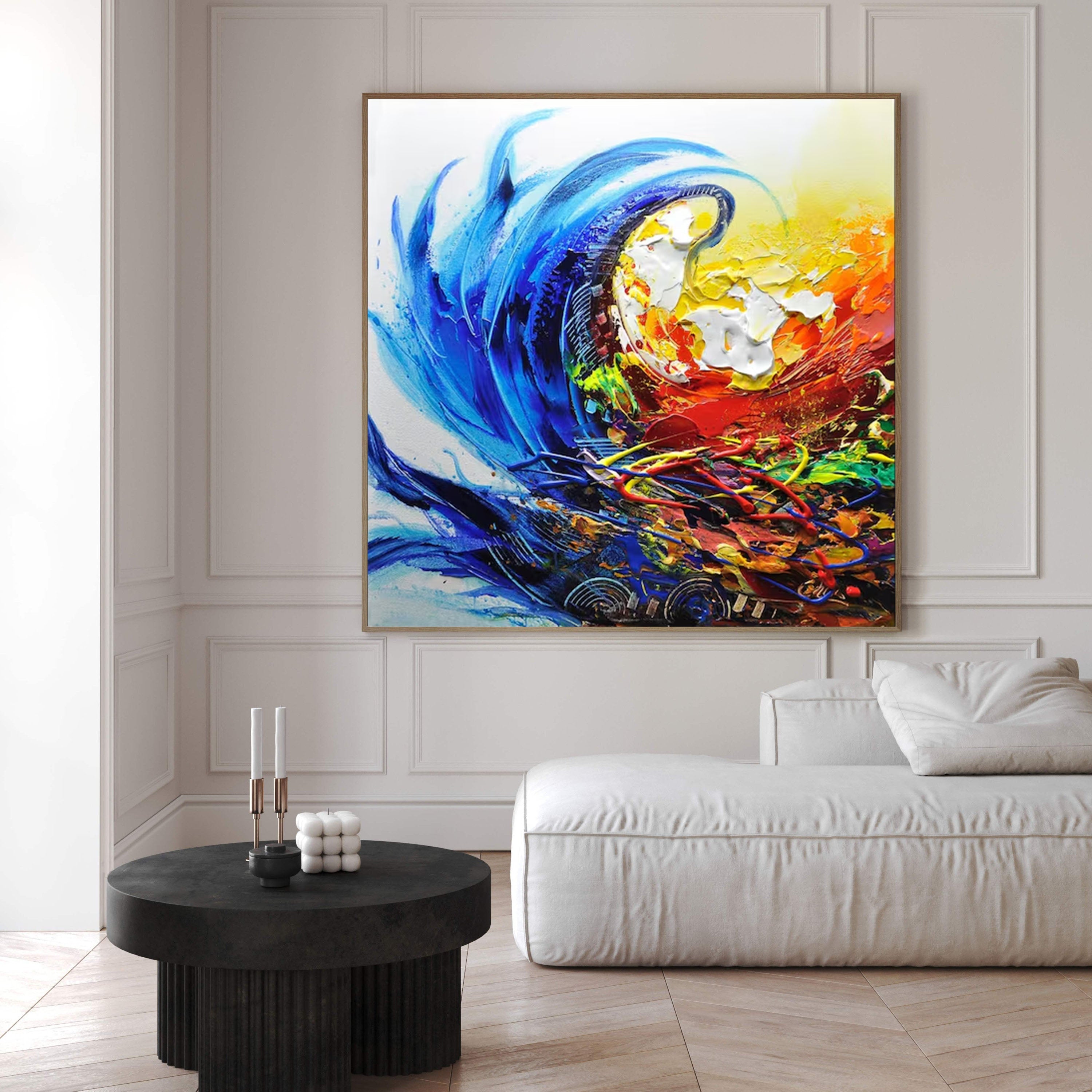 Dynamic Abstract Wave Painting in Bold Colors