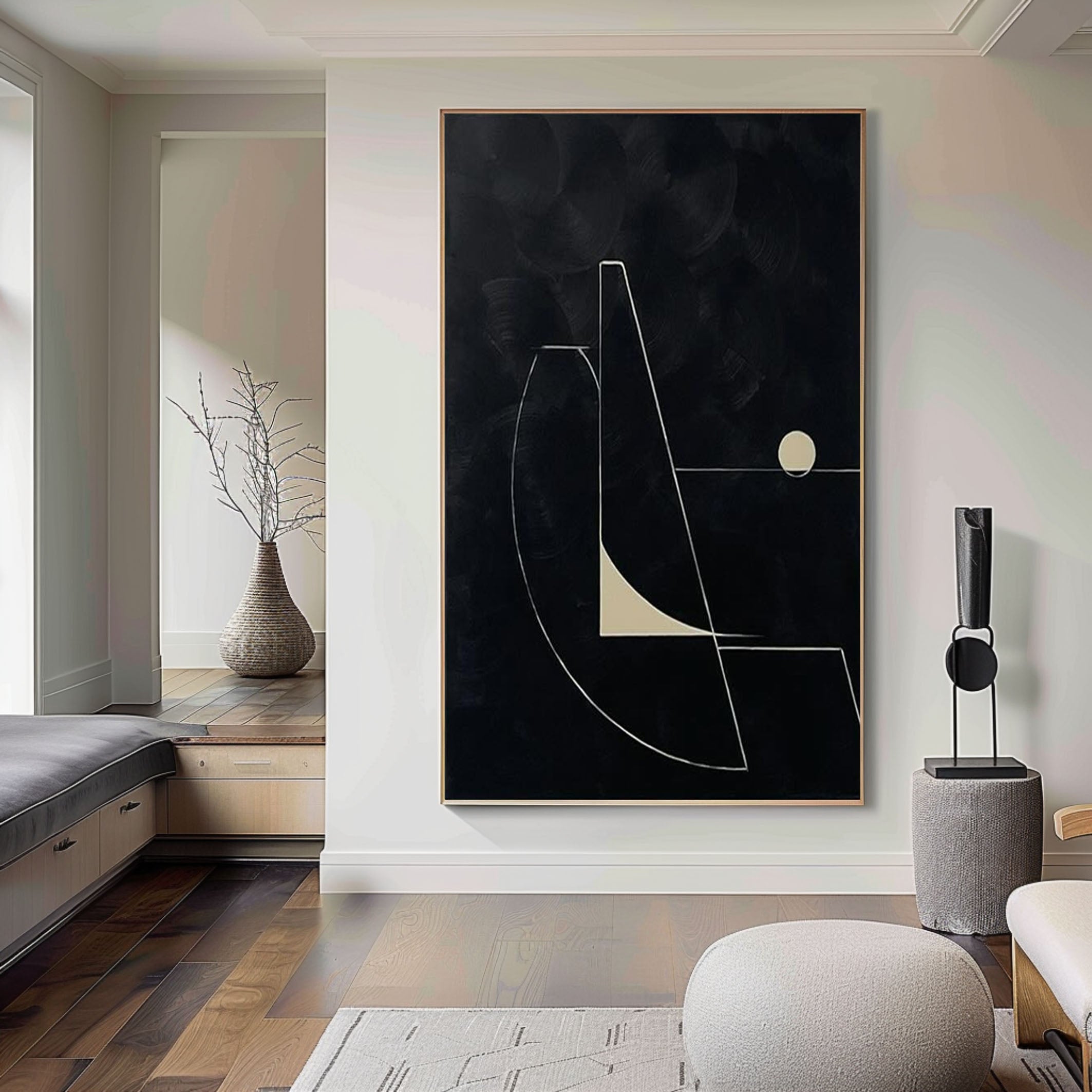 Minimalist Geometric Black & White Canvas Art For Home #MM056