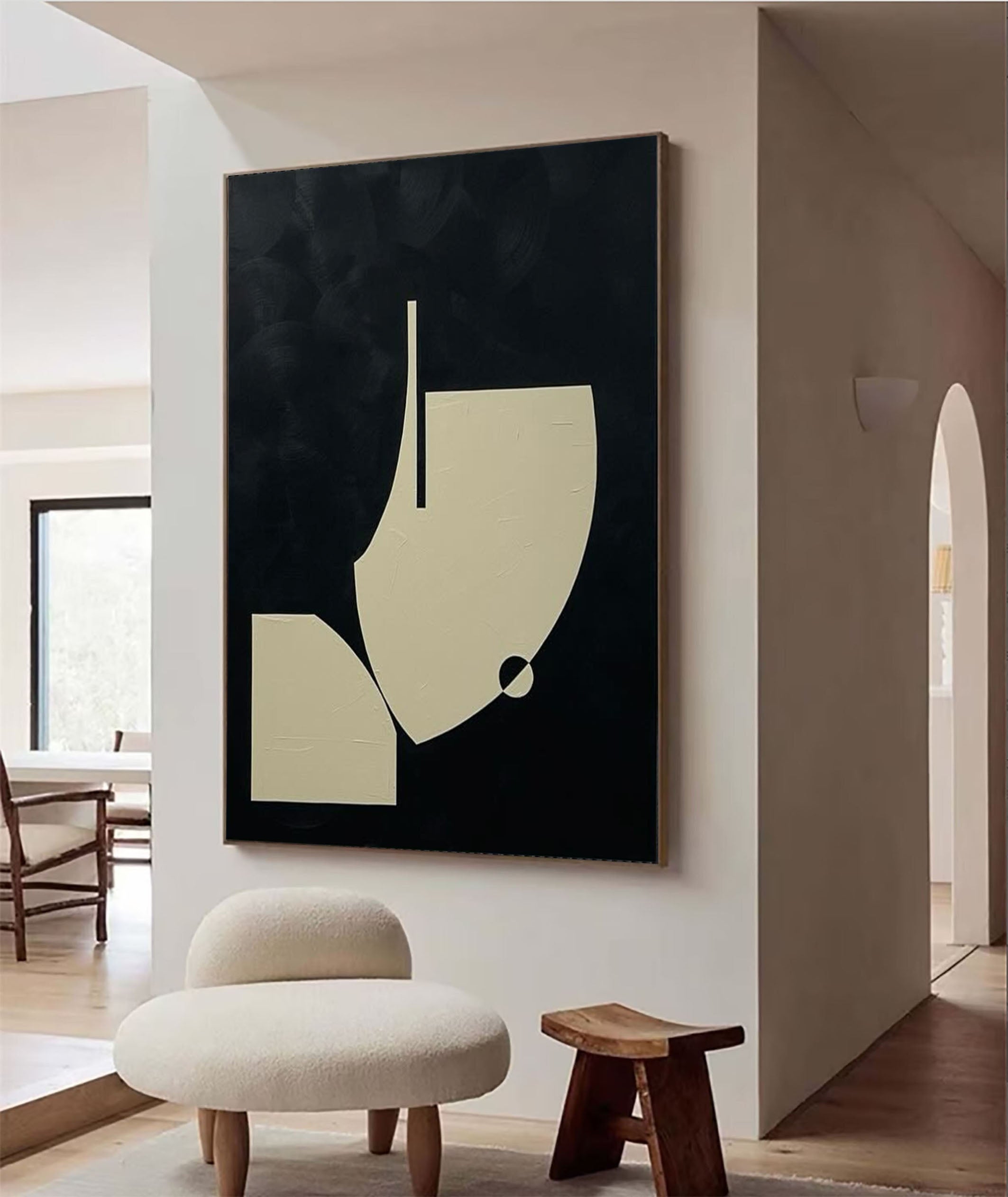 Minimalist Abstract Geometric Painting Chic Black and Beige Design #MM057