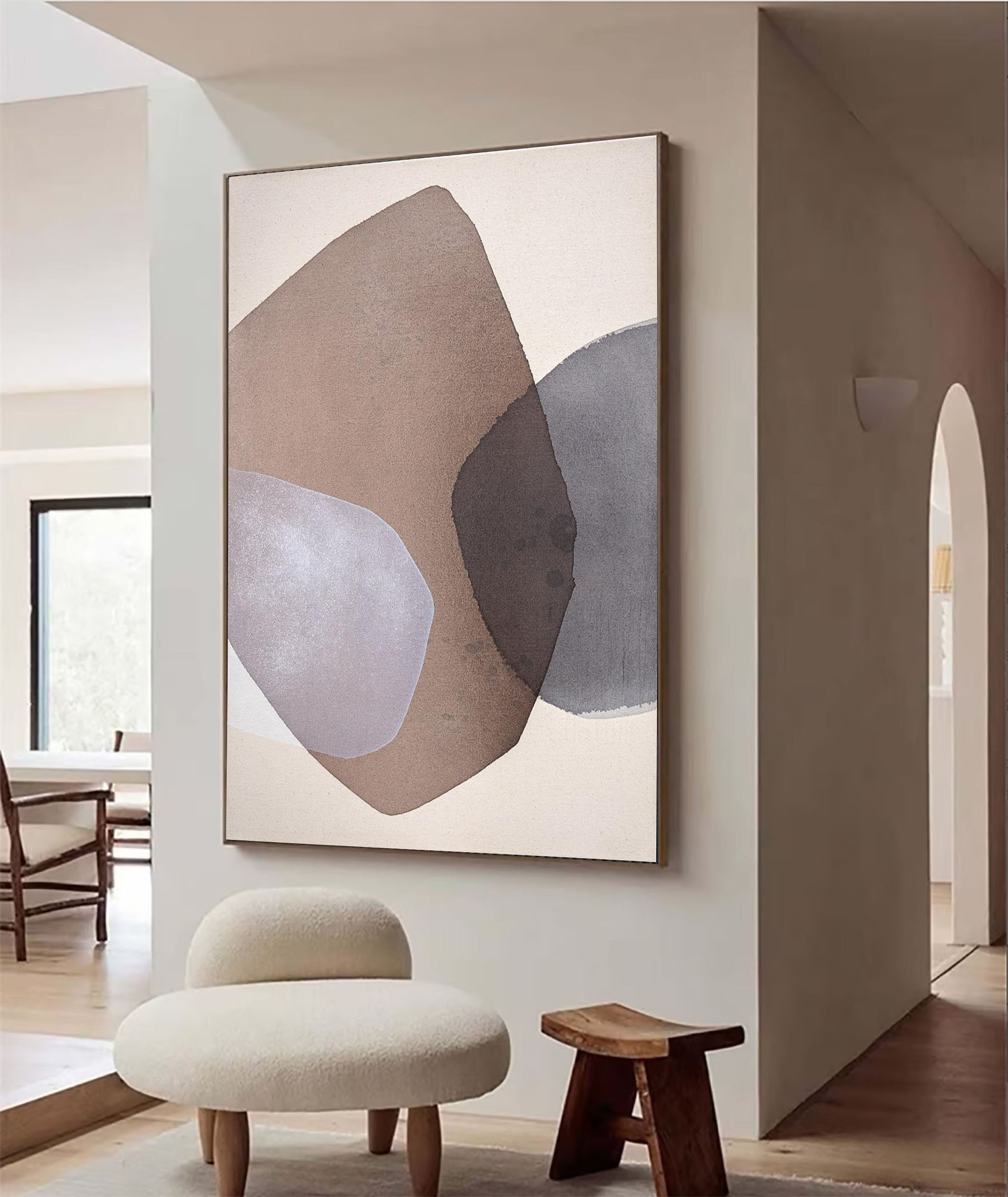 Mid Century Geometric Wall Art Neutral Tones Canvas Decor #MC012