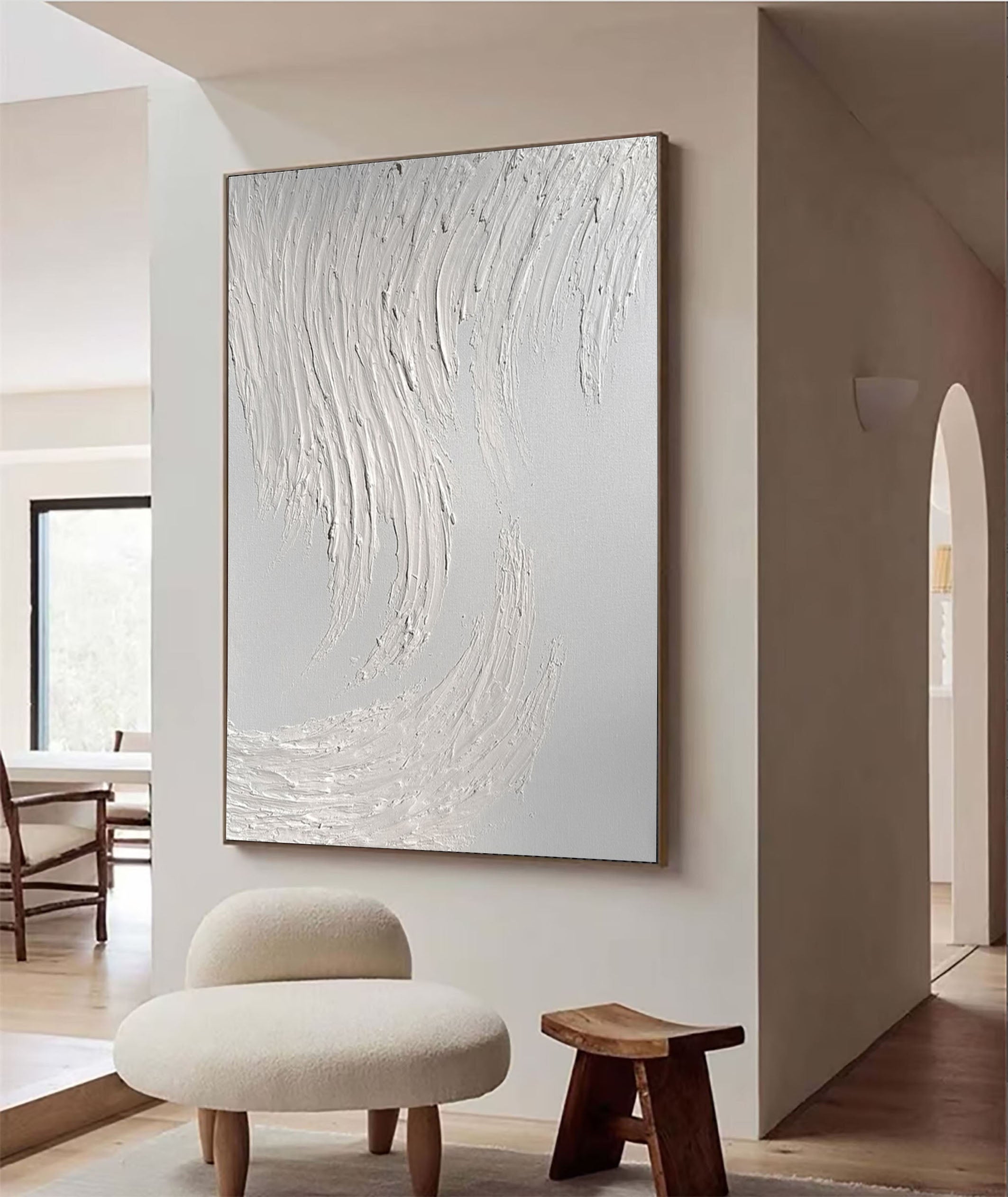 Minimalist White Textured Wall Art For House #MM060