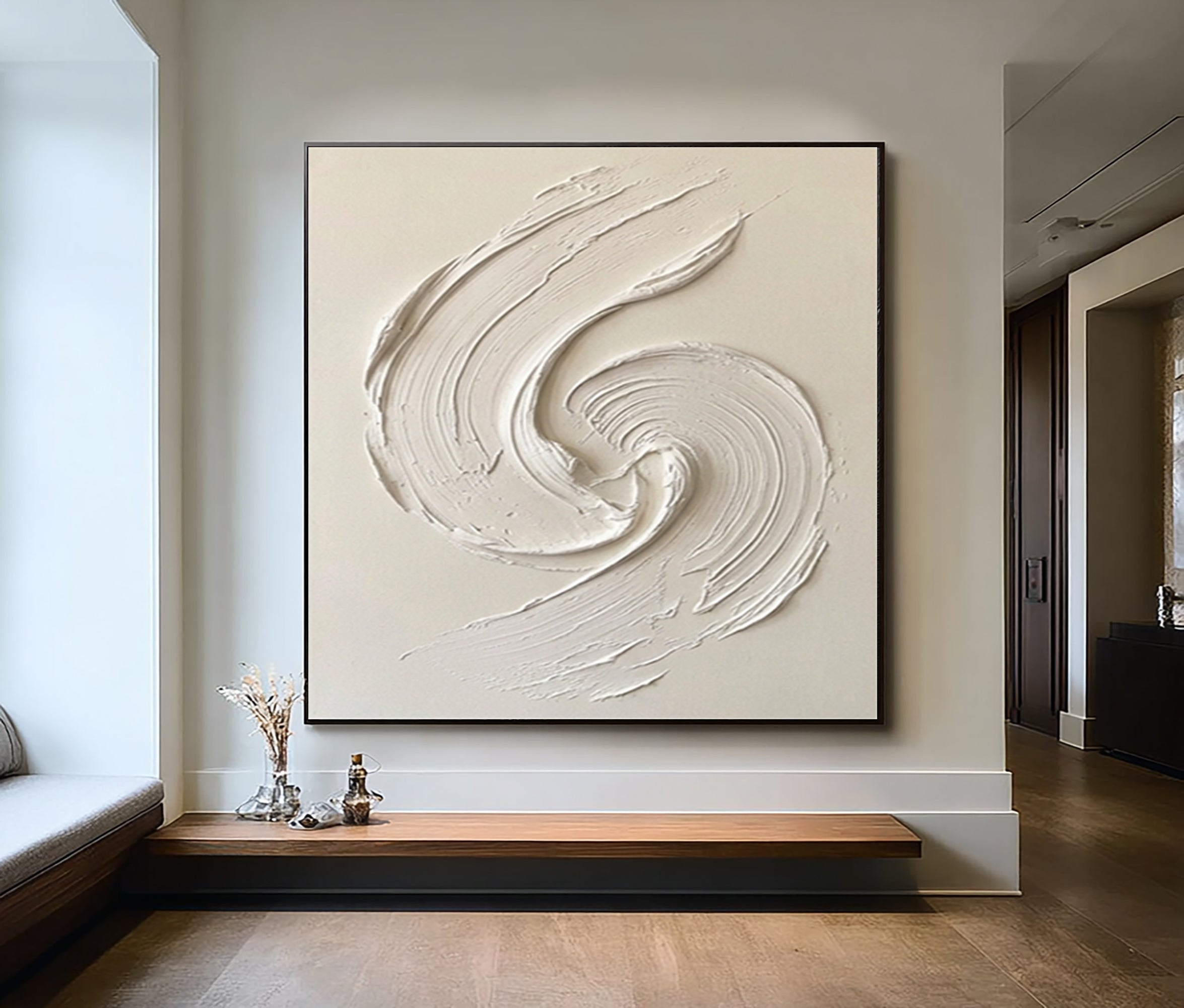 Large Minimalist Textured Wall Art Hand Painted Ivory Abstract Canvas