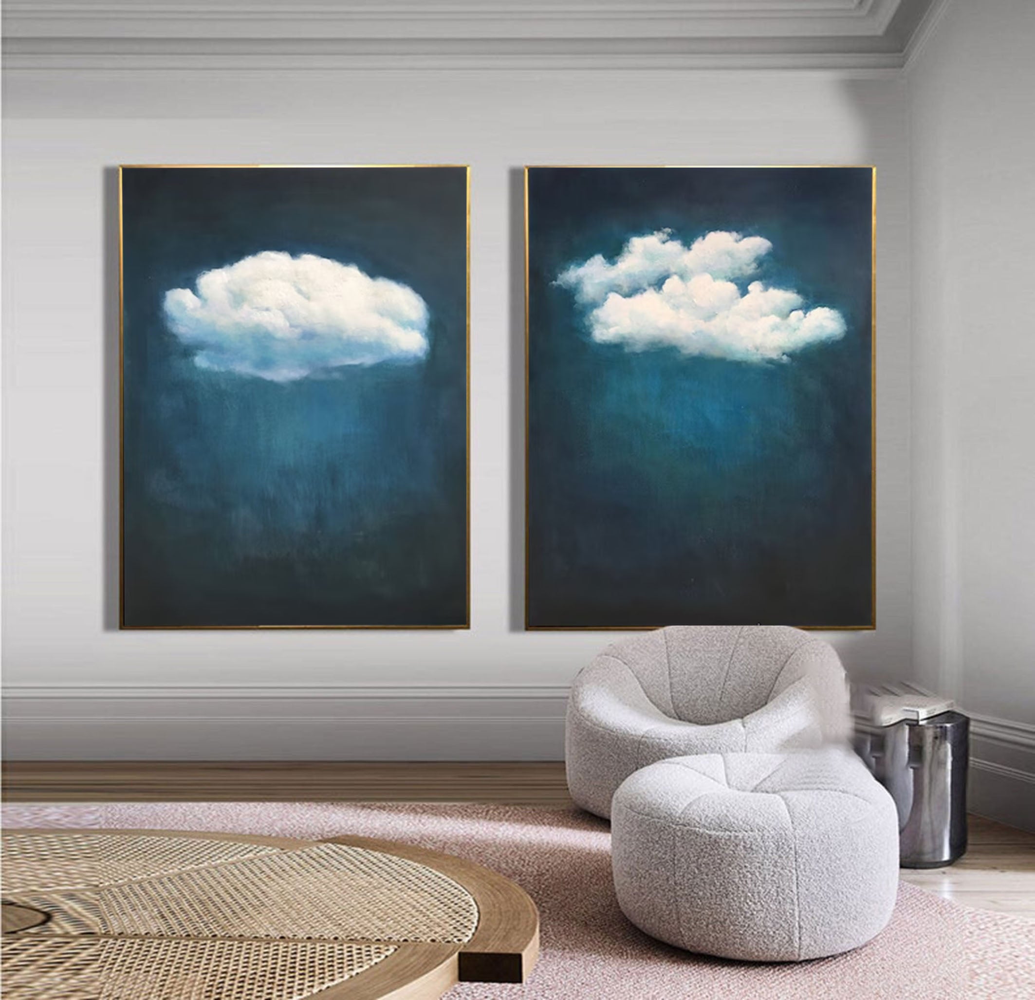 Contemporary Blue and White Cloud Art for Homes Set of 2 #SP009