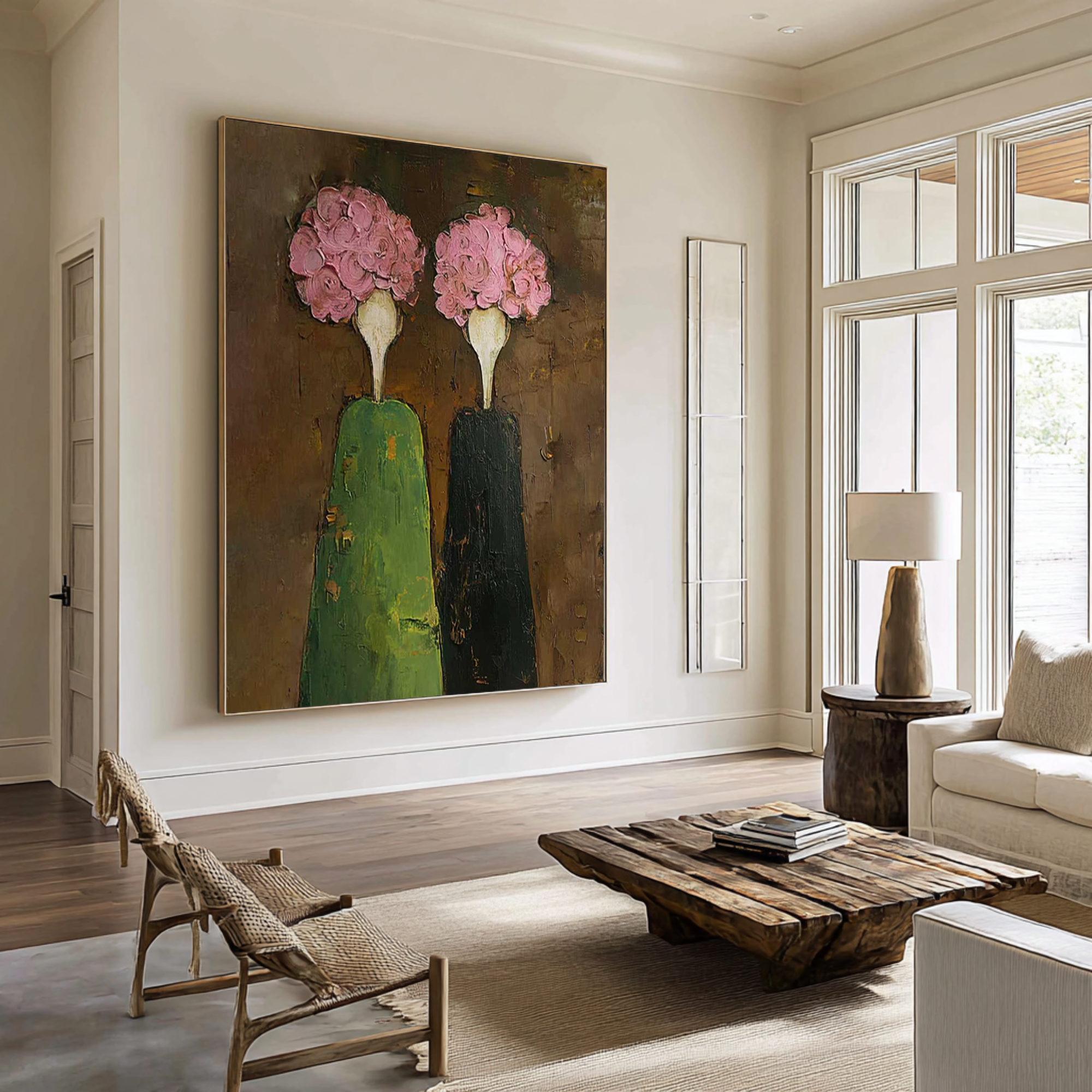 Modern Figurative Oil Painting - Green and Pink Wall Art | KelorArt