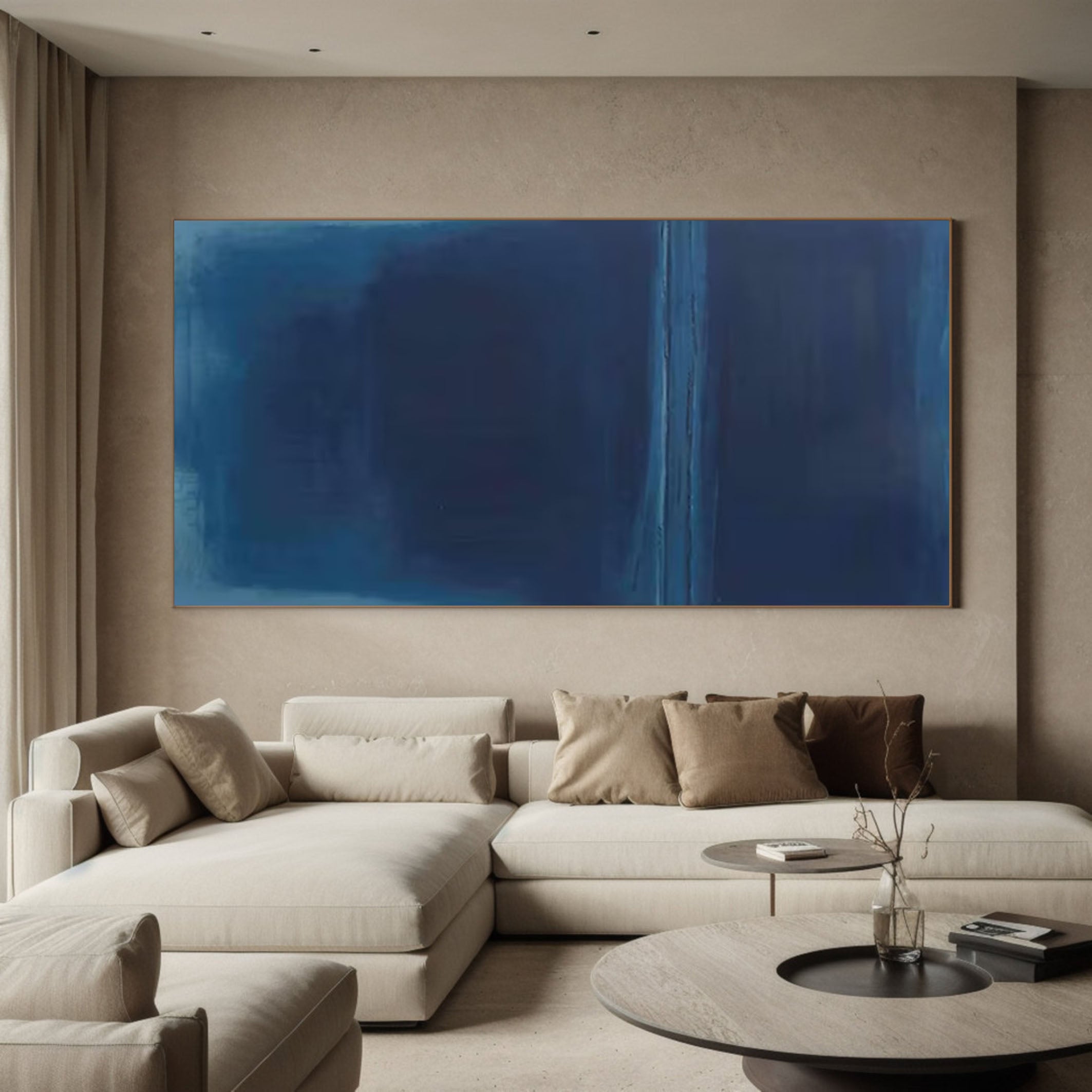 Minimalist Abstract Wall Art in Deep Blue Tones for House #AB061