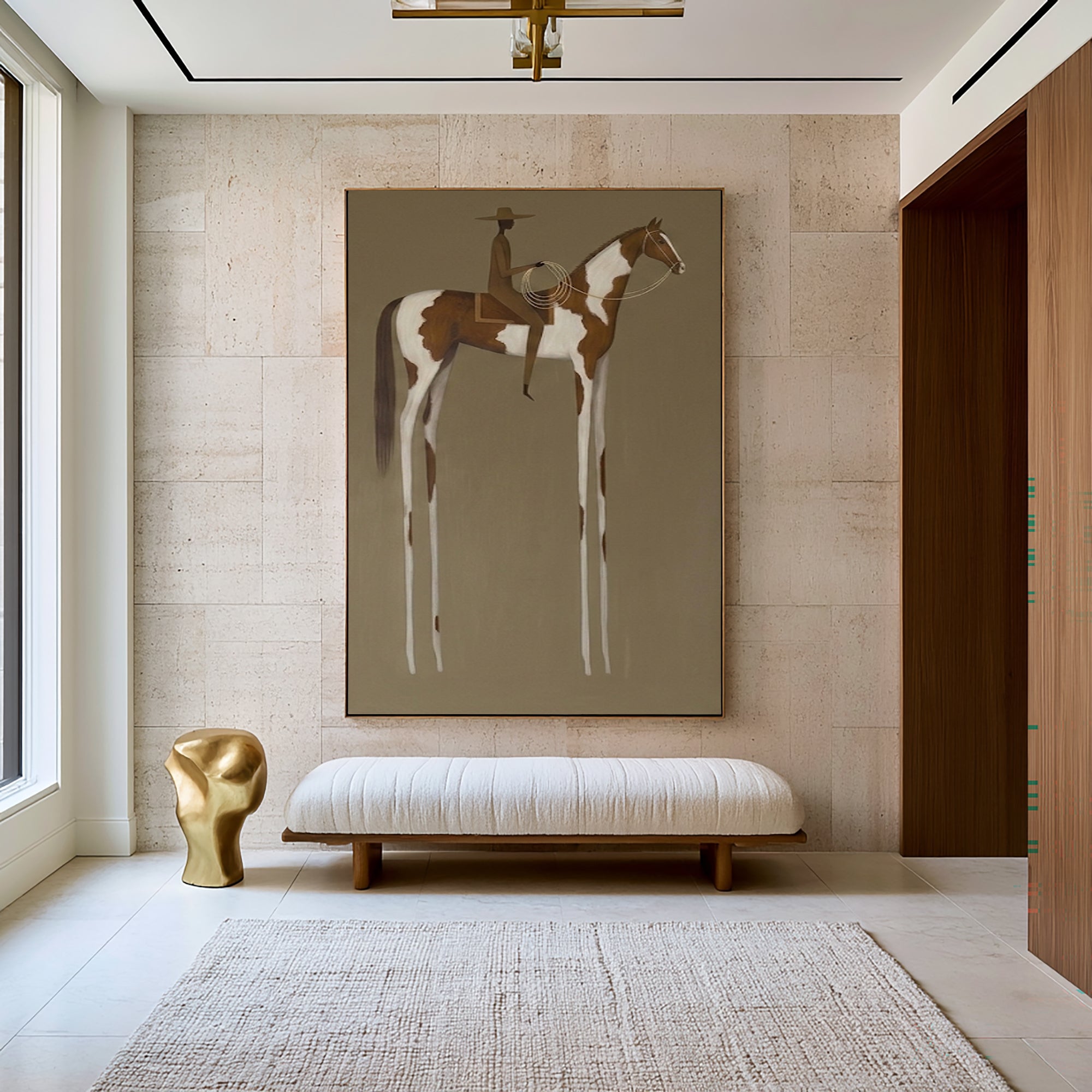 Large Modern Western Equestrian Wall Art Horse Rider Oil Painting Cowboy Cowgirl Inspired Vintage Americana Artwork Luxury Home Decor