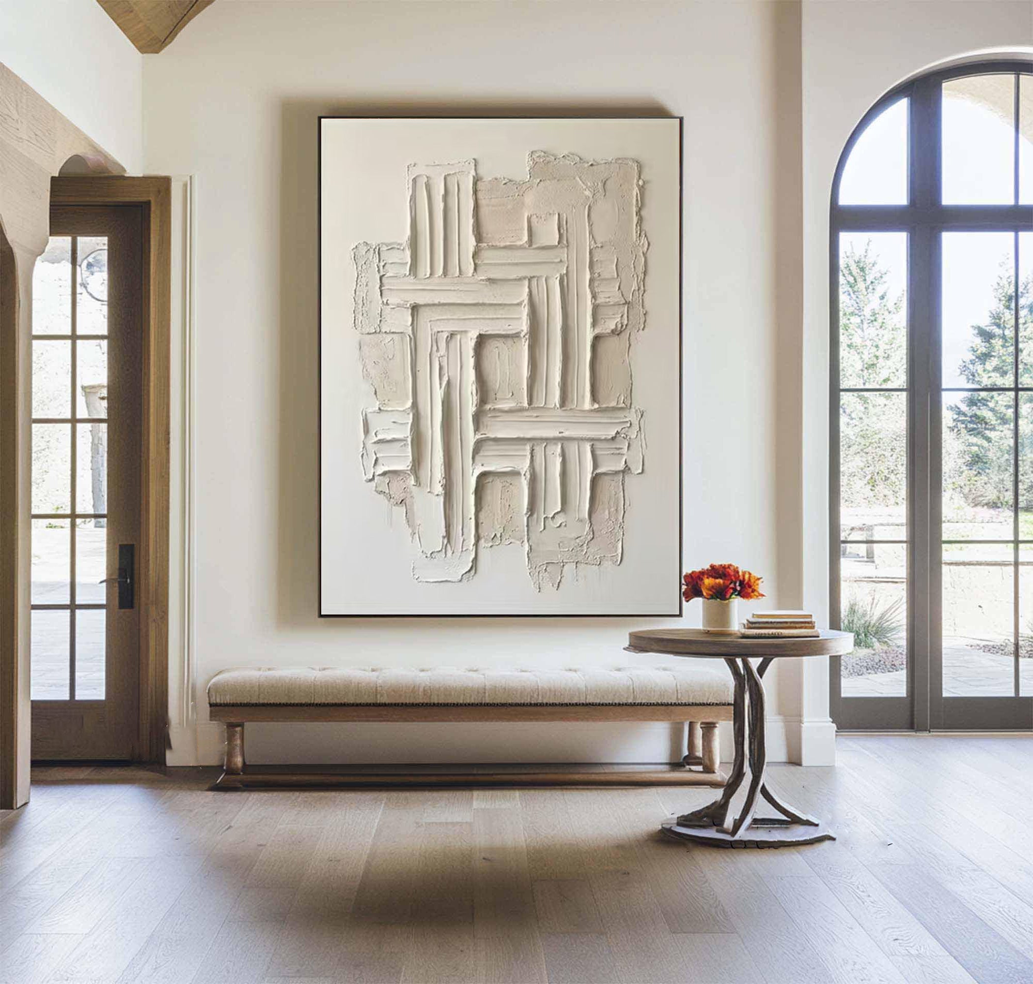 Large Architectural Oil Wall Painting – Minimalist Neutral Abstract Texture Art