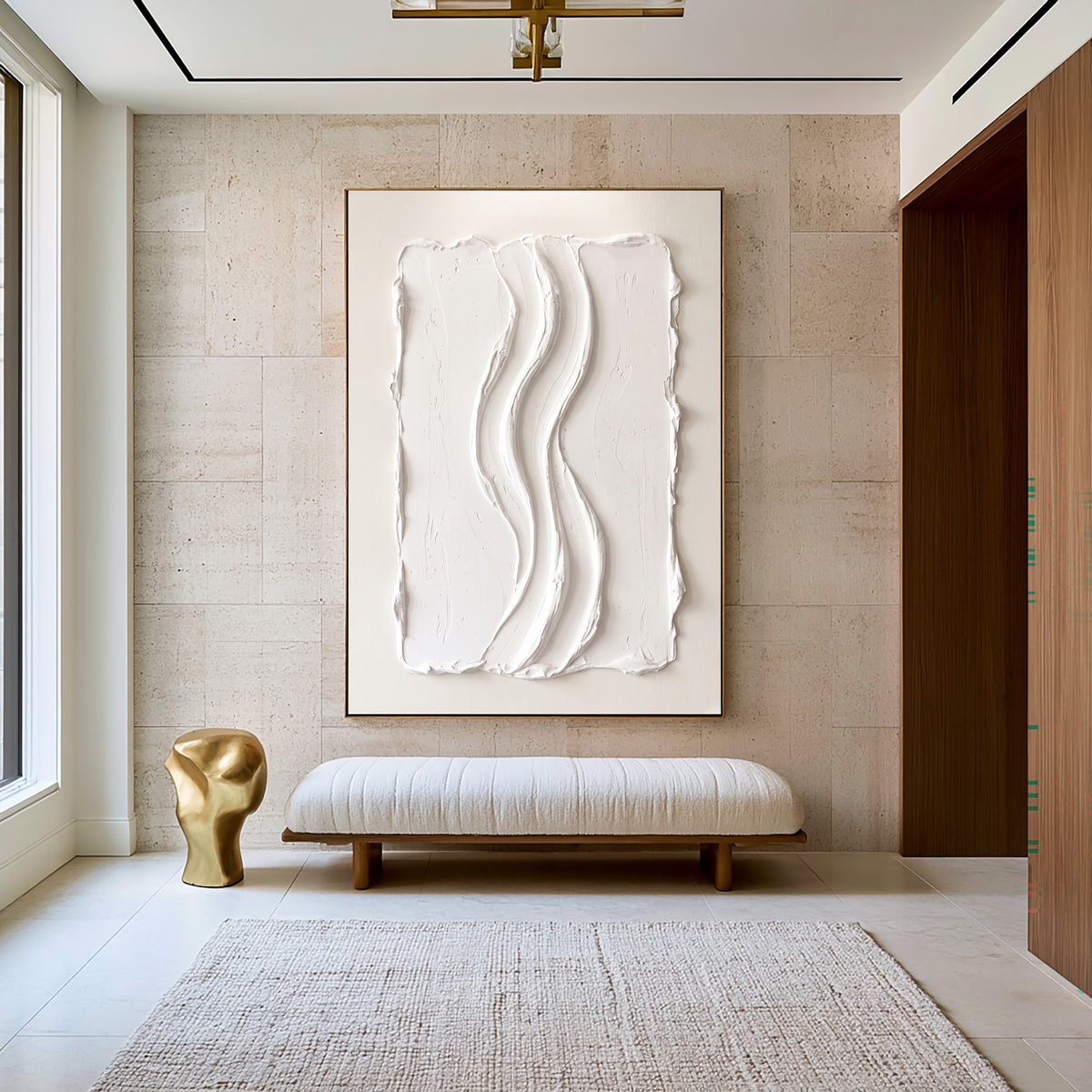 Large Modern Architectural Relief Wall Art White Abstract Textured Painting Luxury Home Interior Decor