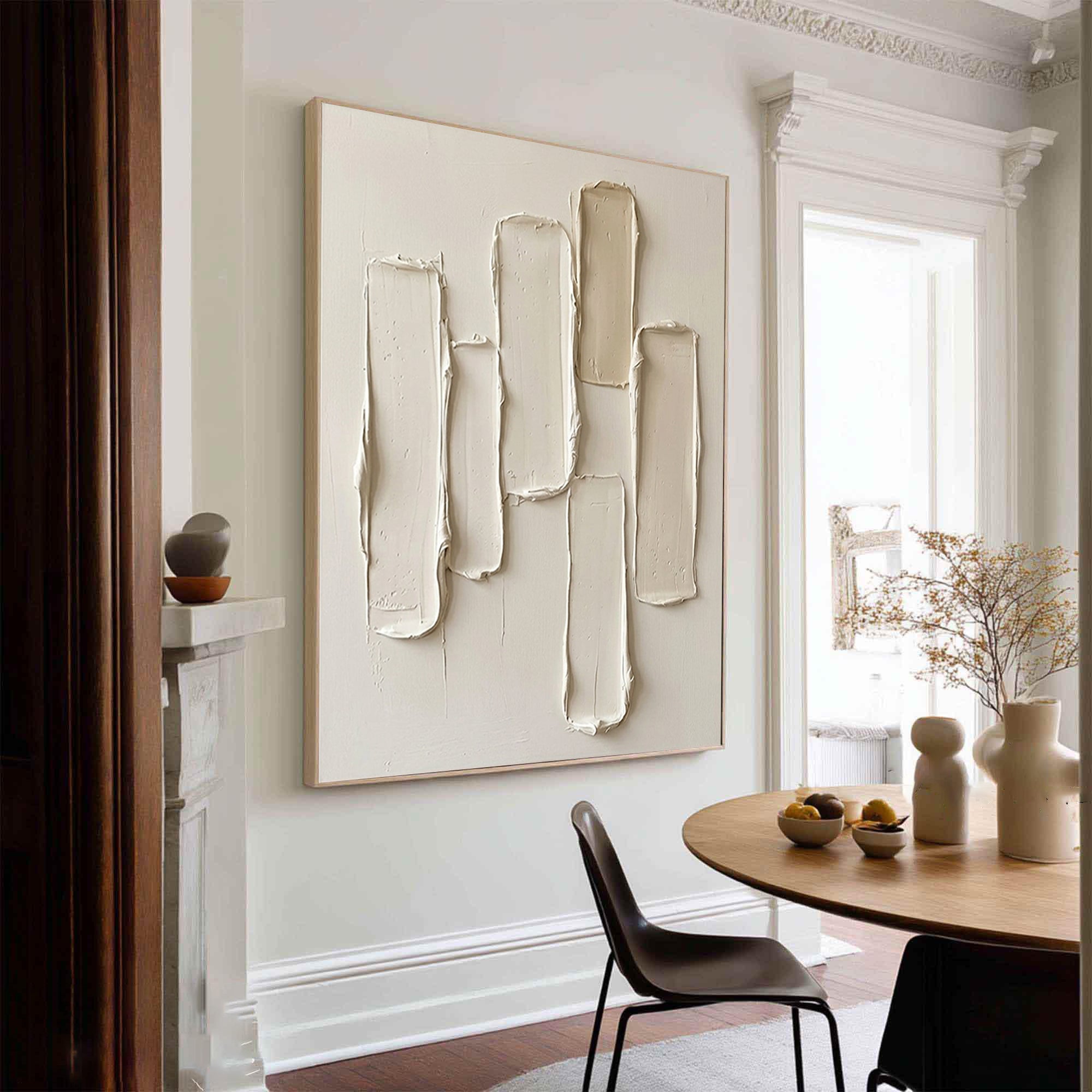 Large Hand-Painted Neutral Relief Wall Art for Luxury Home Decor