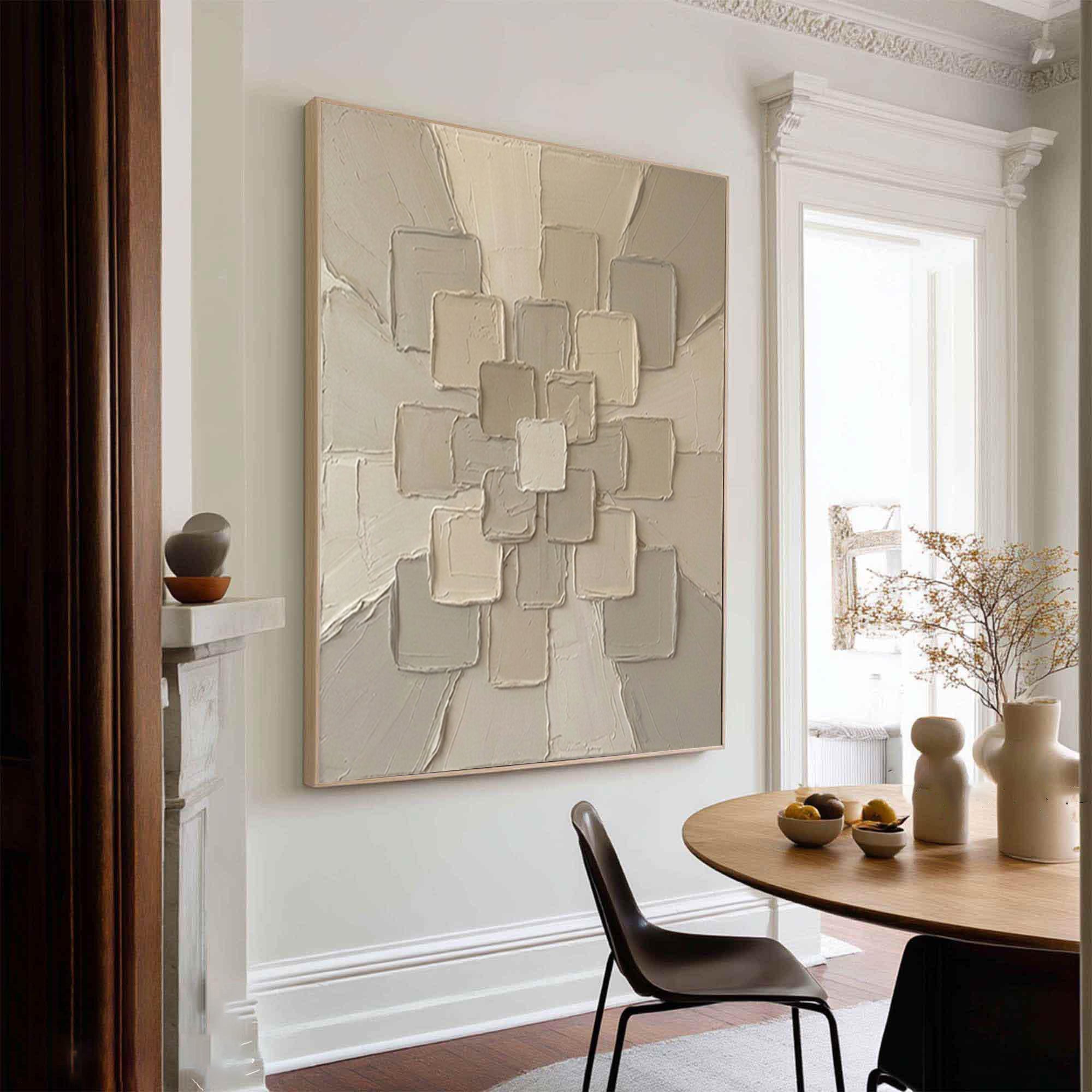Large Modern Neutral Textured Canvas Art Geometric Wall Decor
