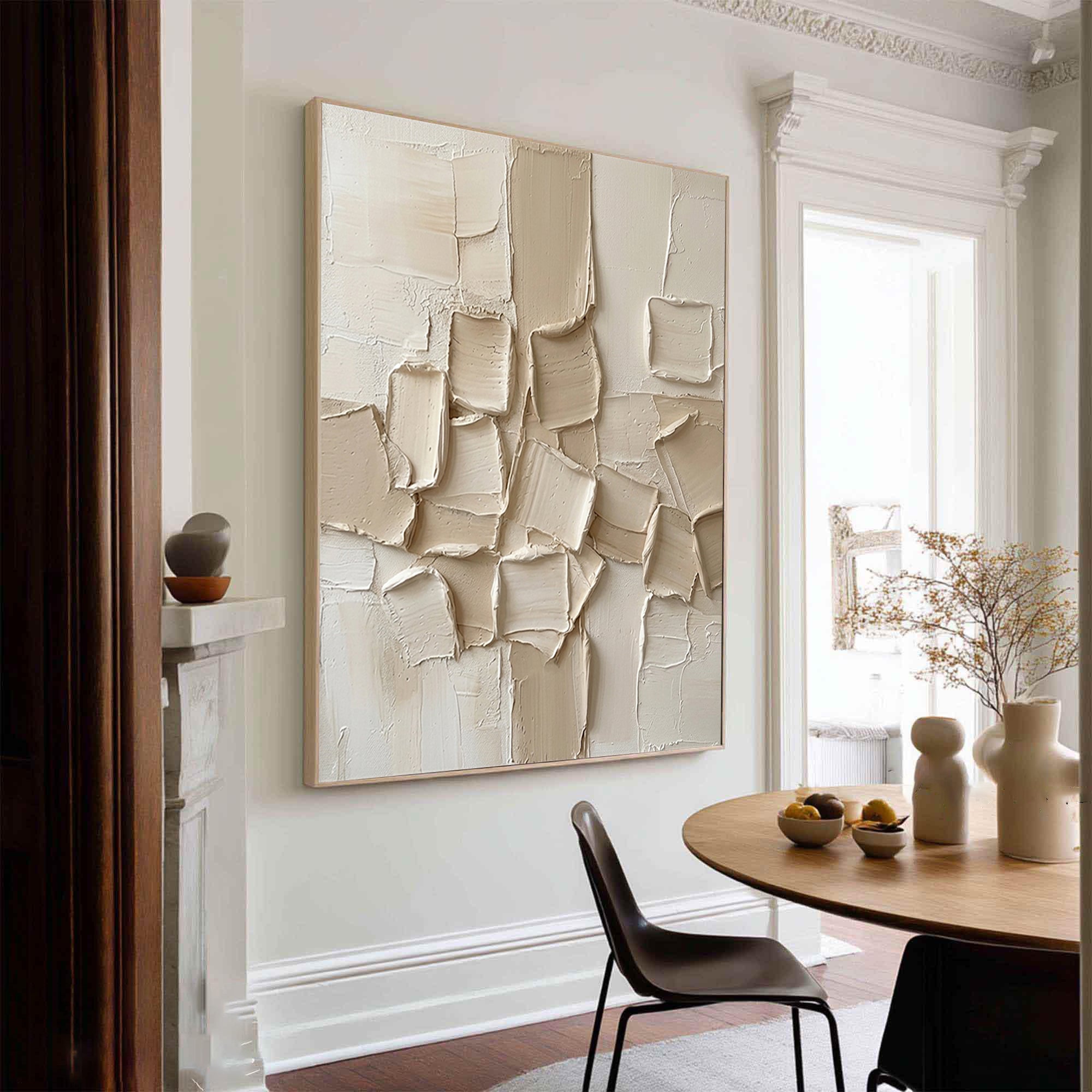 Large Neutral Textured Oil Painting for Modern Luxury Interiors