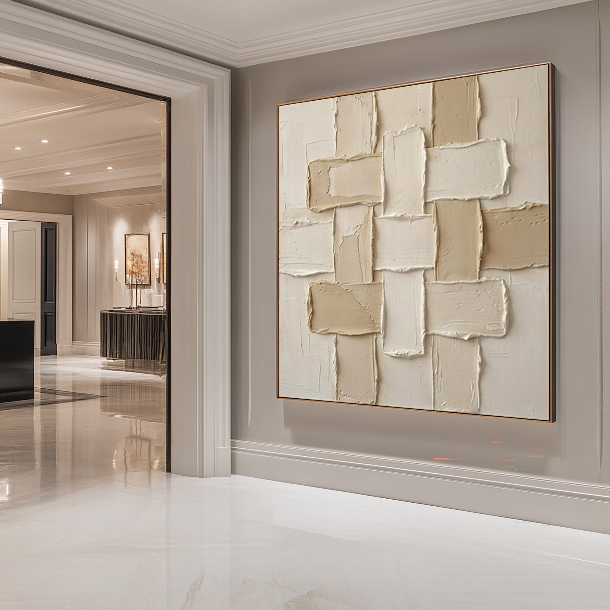 Large Cross Weave Wall Art Neutral Contemporary Textured Painting