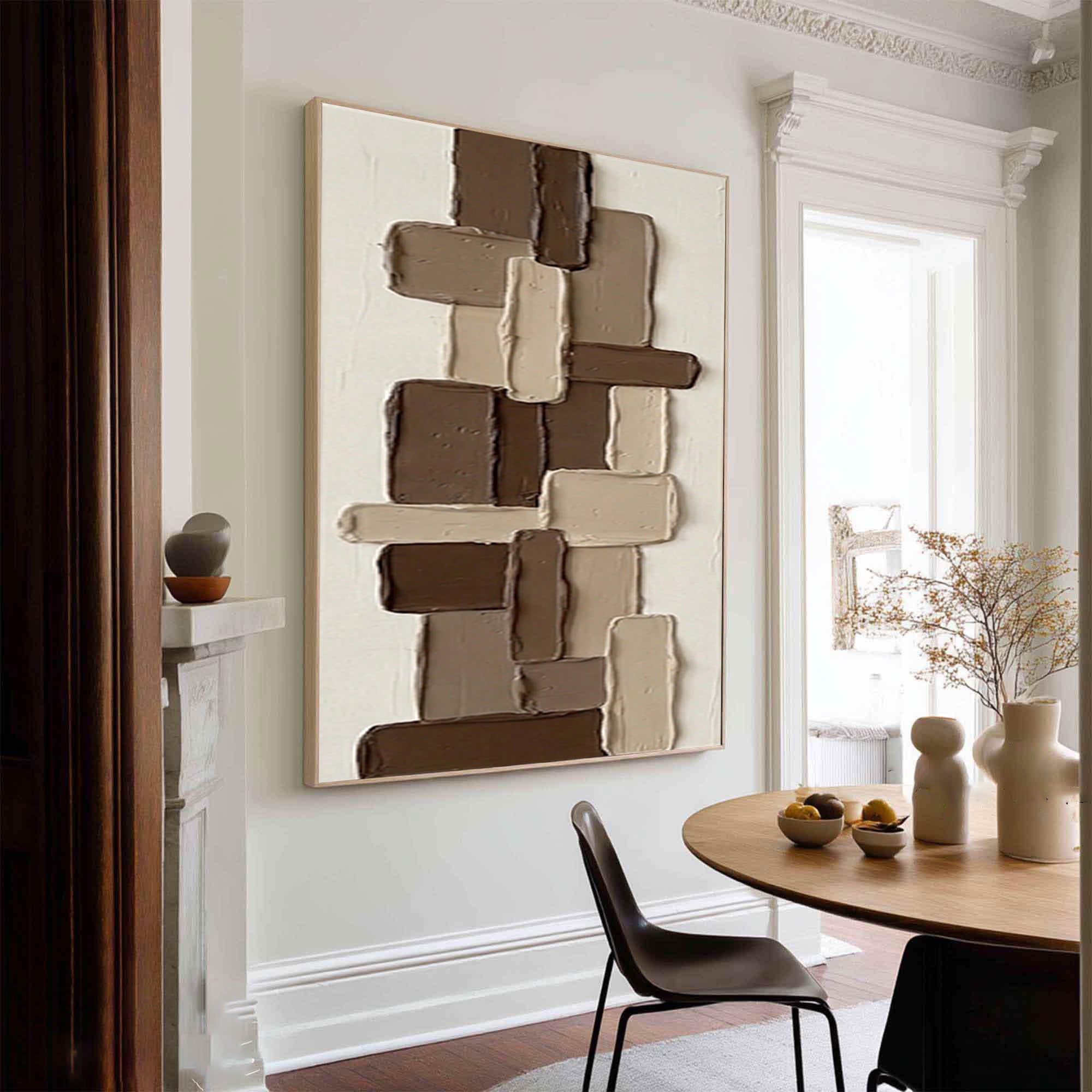 Large Contemporary Block Relief Art Brown Neutral Texture Painting