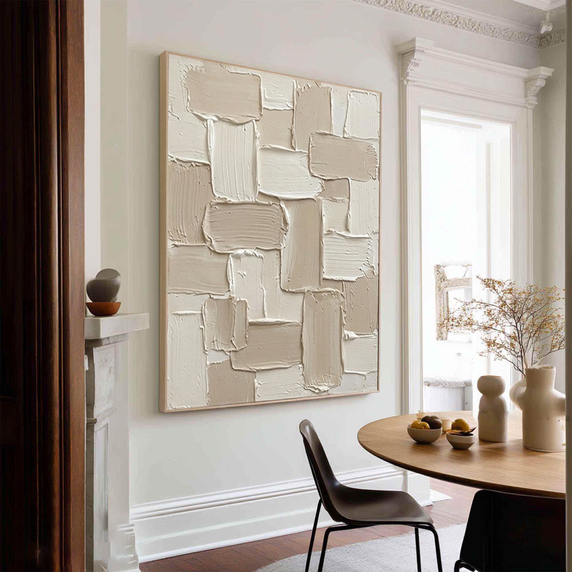 Large Neutral Textured Oil Painting for Luxury Modern Home Decor