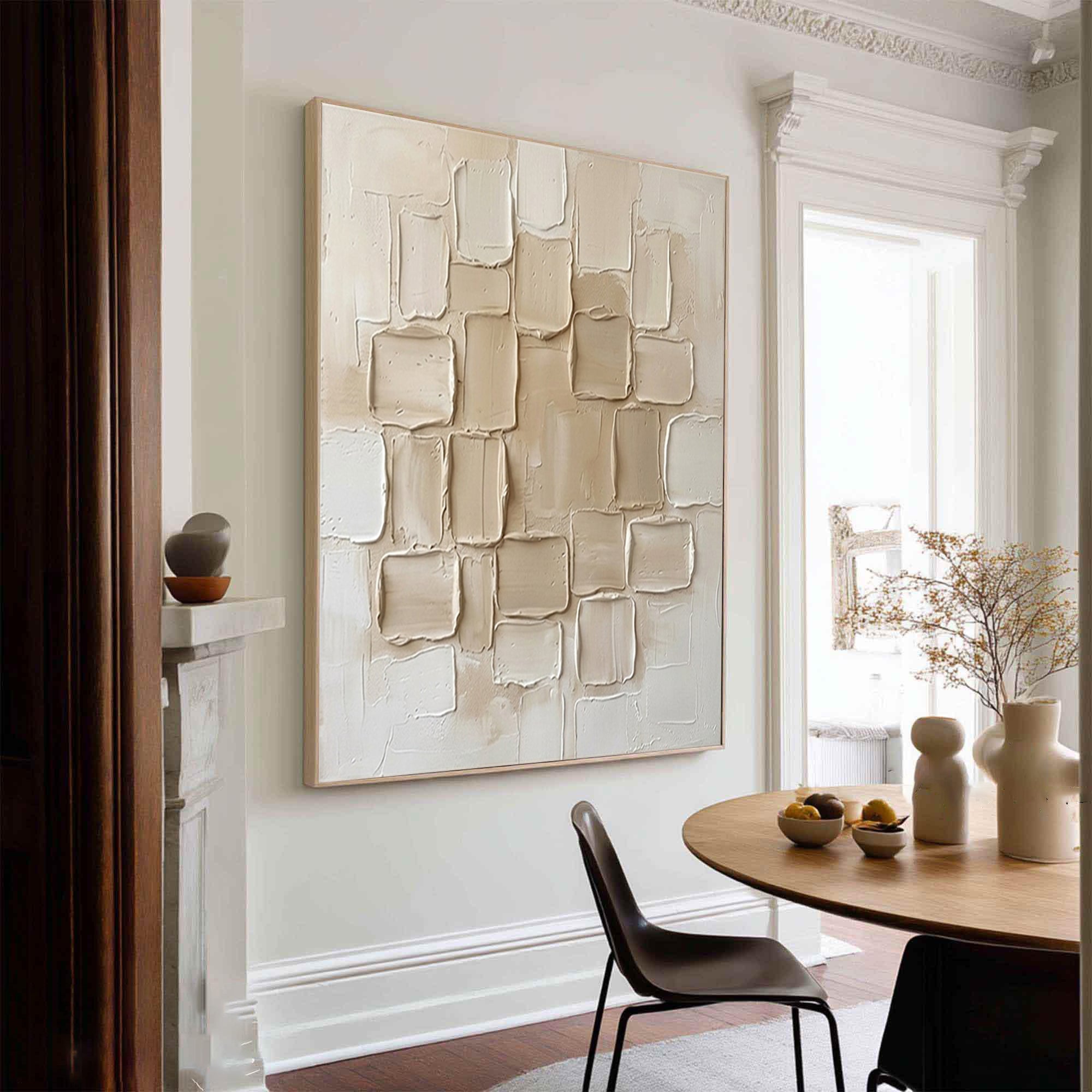 Large Ivory Collage Textured Canvas Art Luxury Neutral Wall Decor