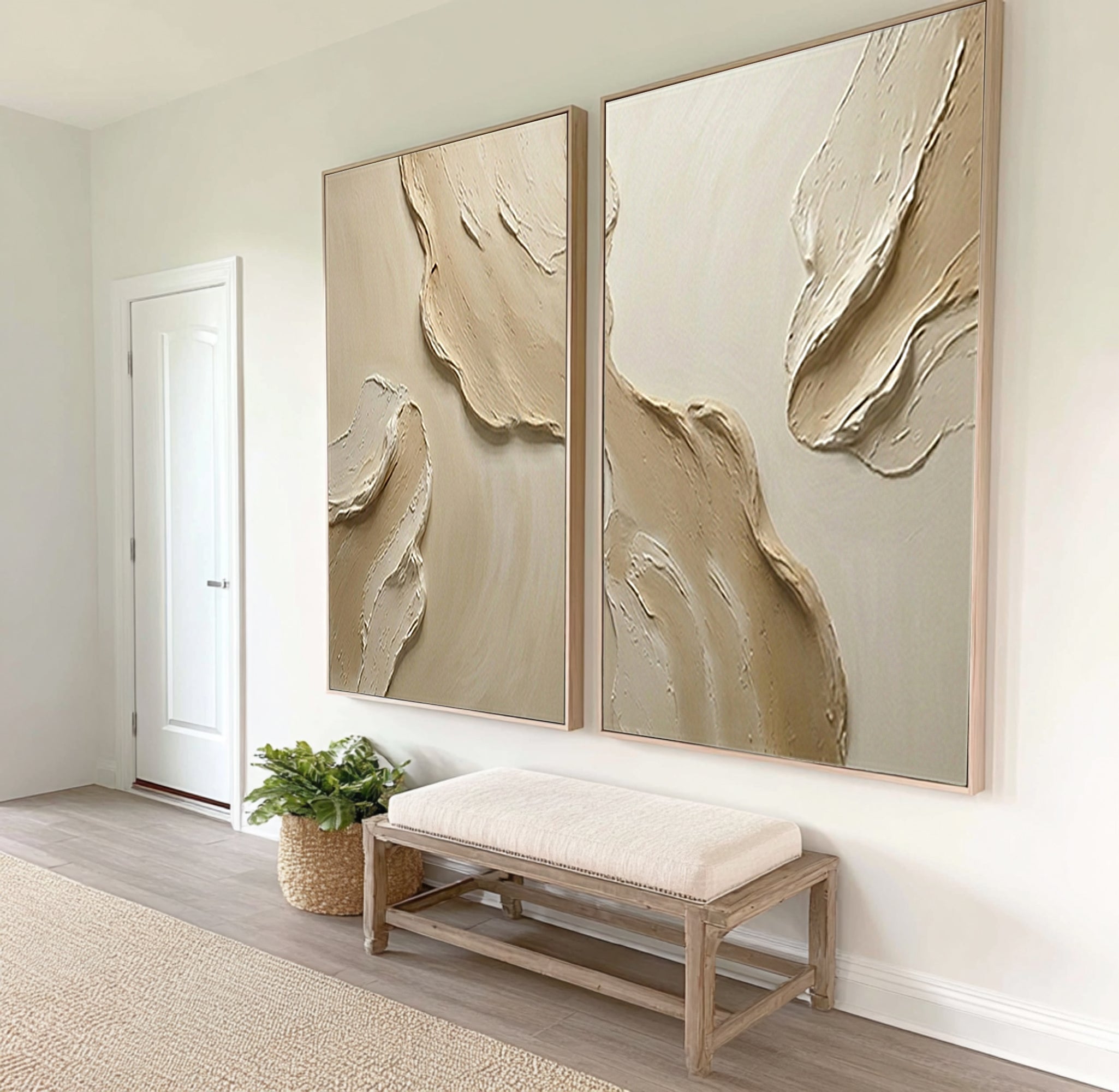 Large Textured Wall Art for Living Room Neutral Diptych Canvas Set