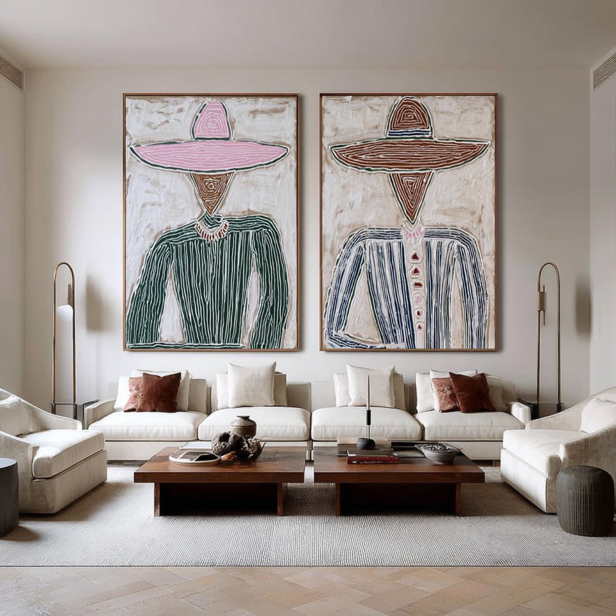 Contemporary Couple Canvas Art Oversized Minimalist Portrait Painting