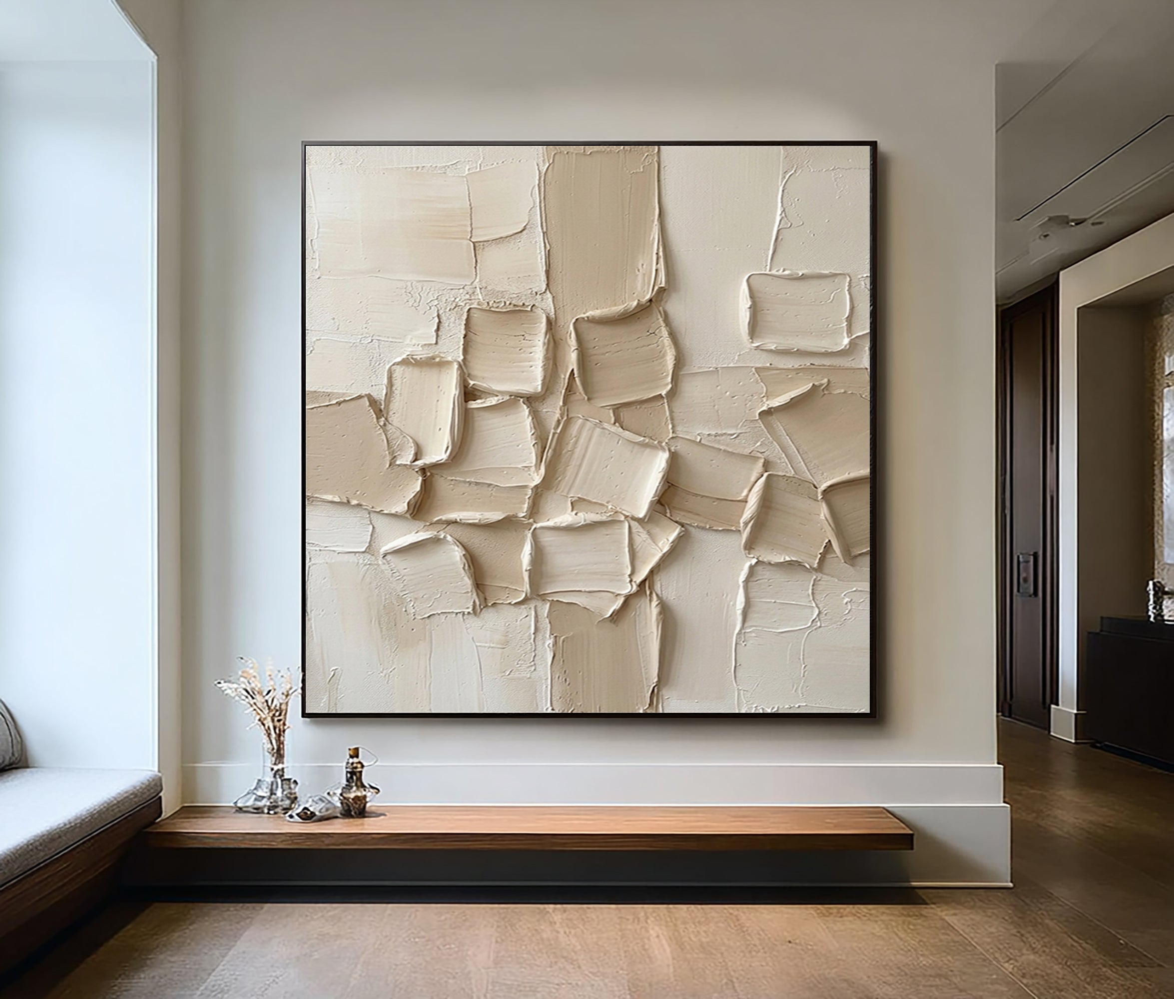 Large Contemporary Textured Abstract Canvas Painting Neutral Wall Art