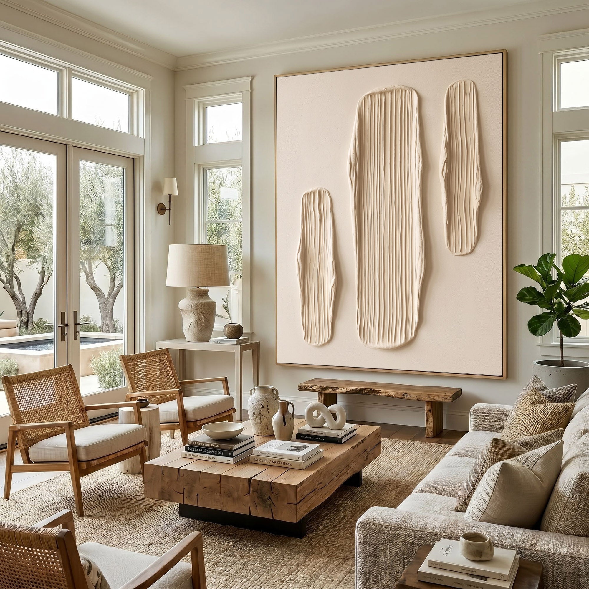 Large Abstract Wall Art Textured Oil Painting Modern Minimalist Neutral Home Decor