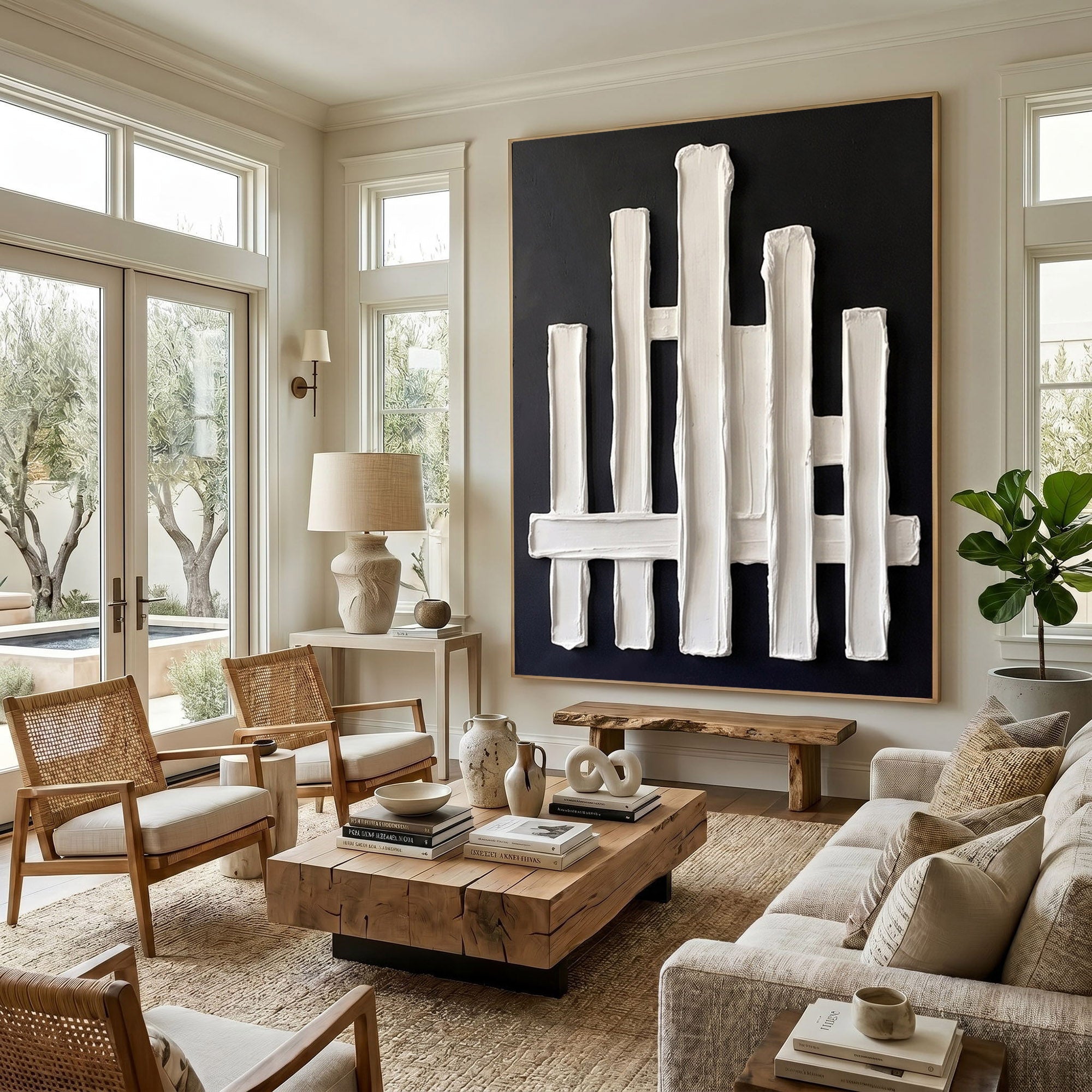 Modern Architectural Abstract Wall Art Textured Plaster 3D Relief Painting Luxury Minimalist Decor