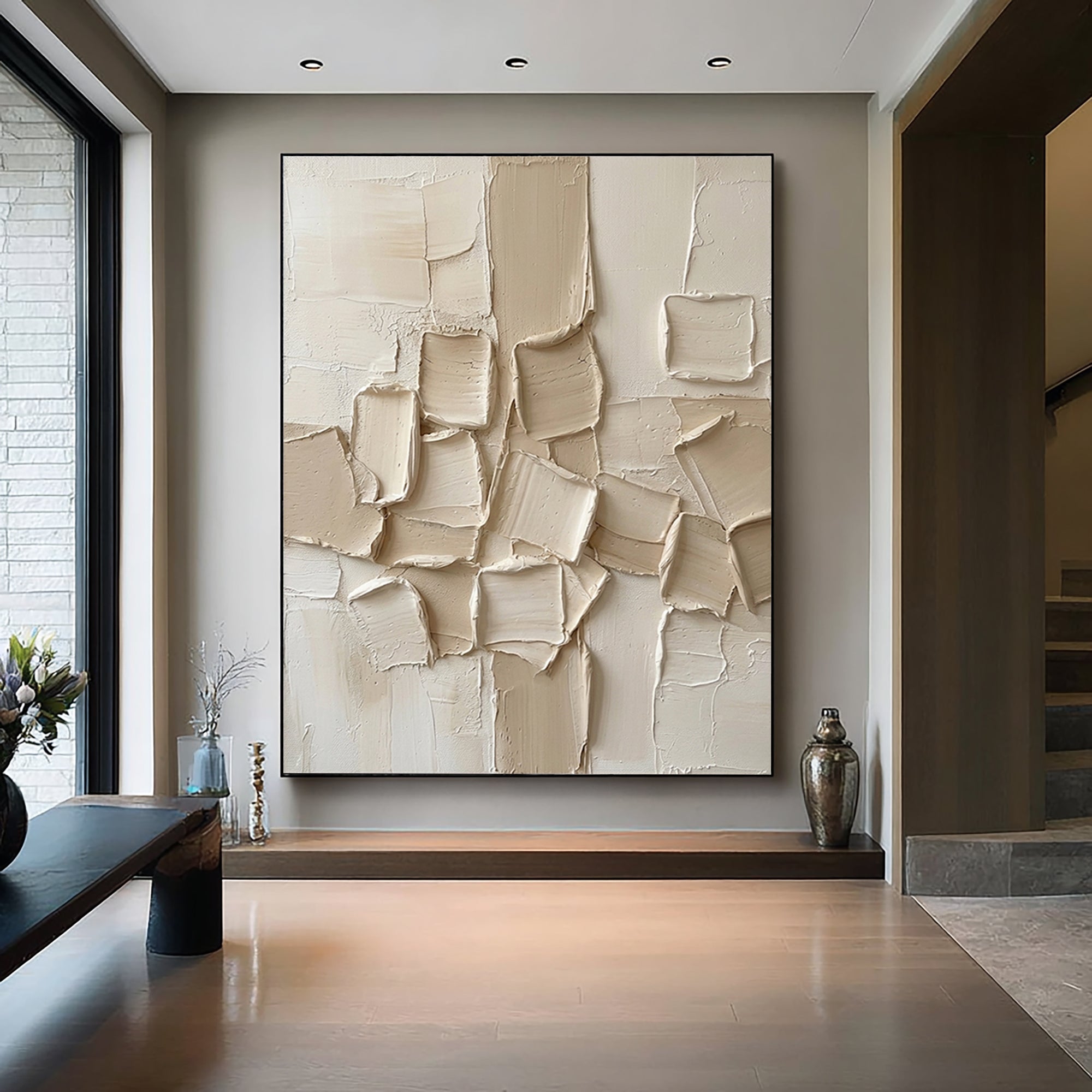 Large Neutral Textured Oil Painting for Modern Luxury Interiors