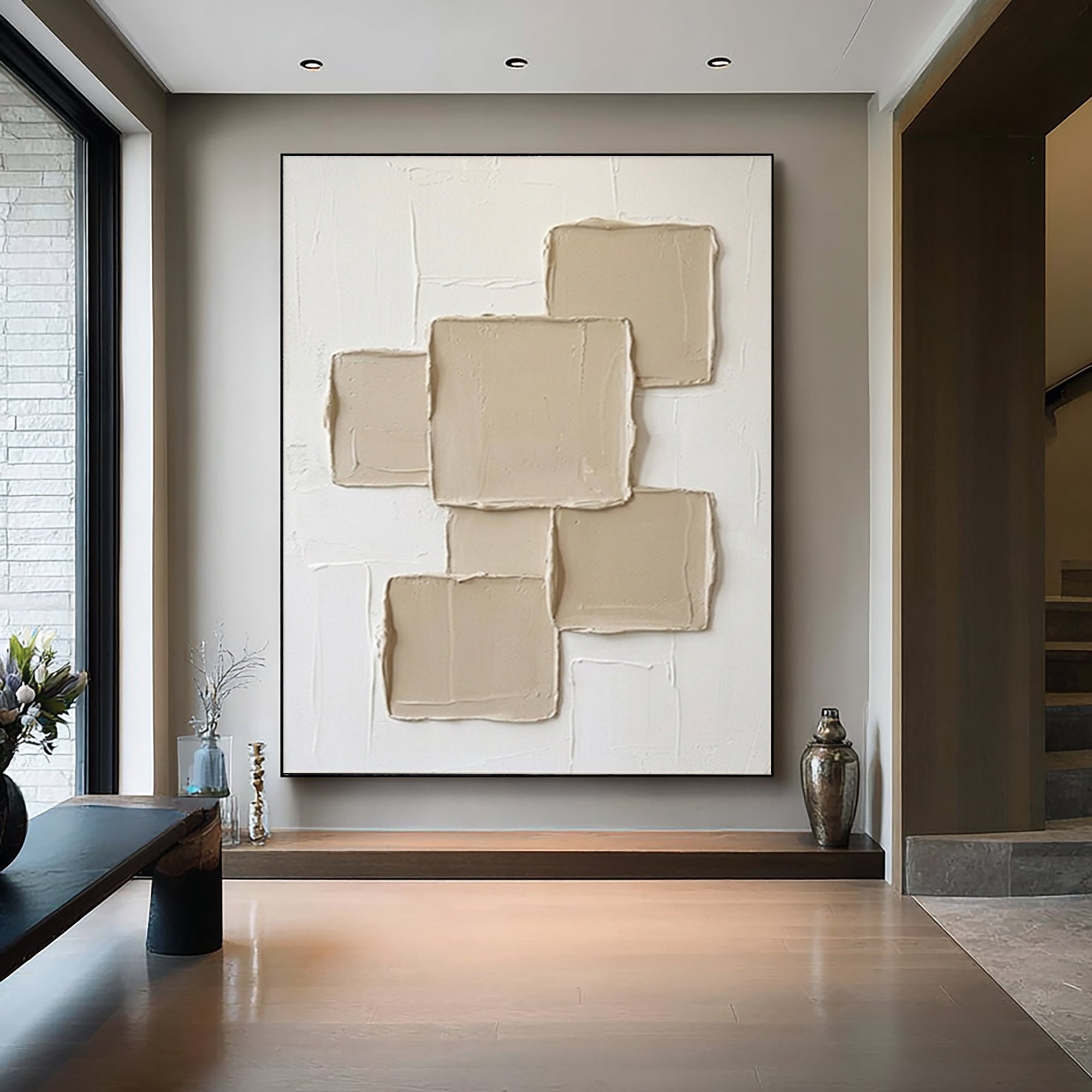 Large Sculptural White Wall Art Contemporary Relief Canvas
