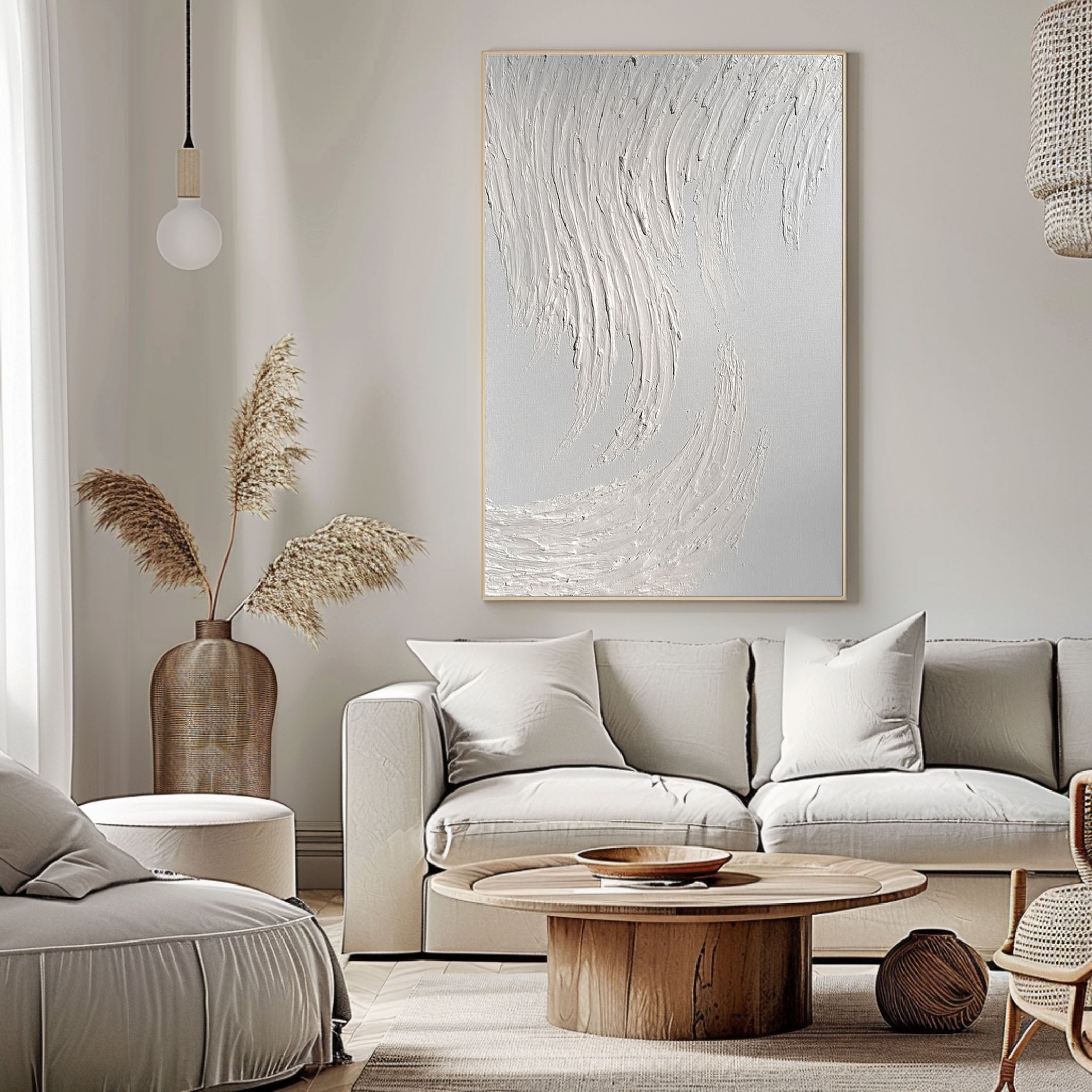 Minimalist White Textured Wall Art For House #MM060