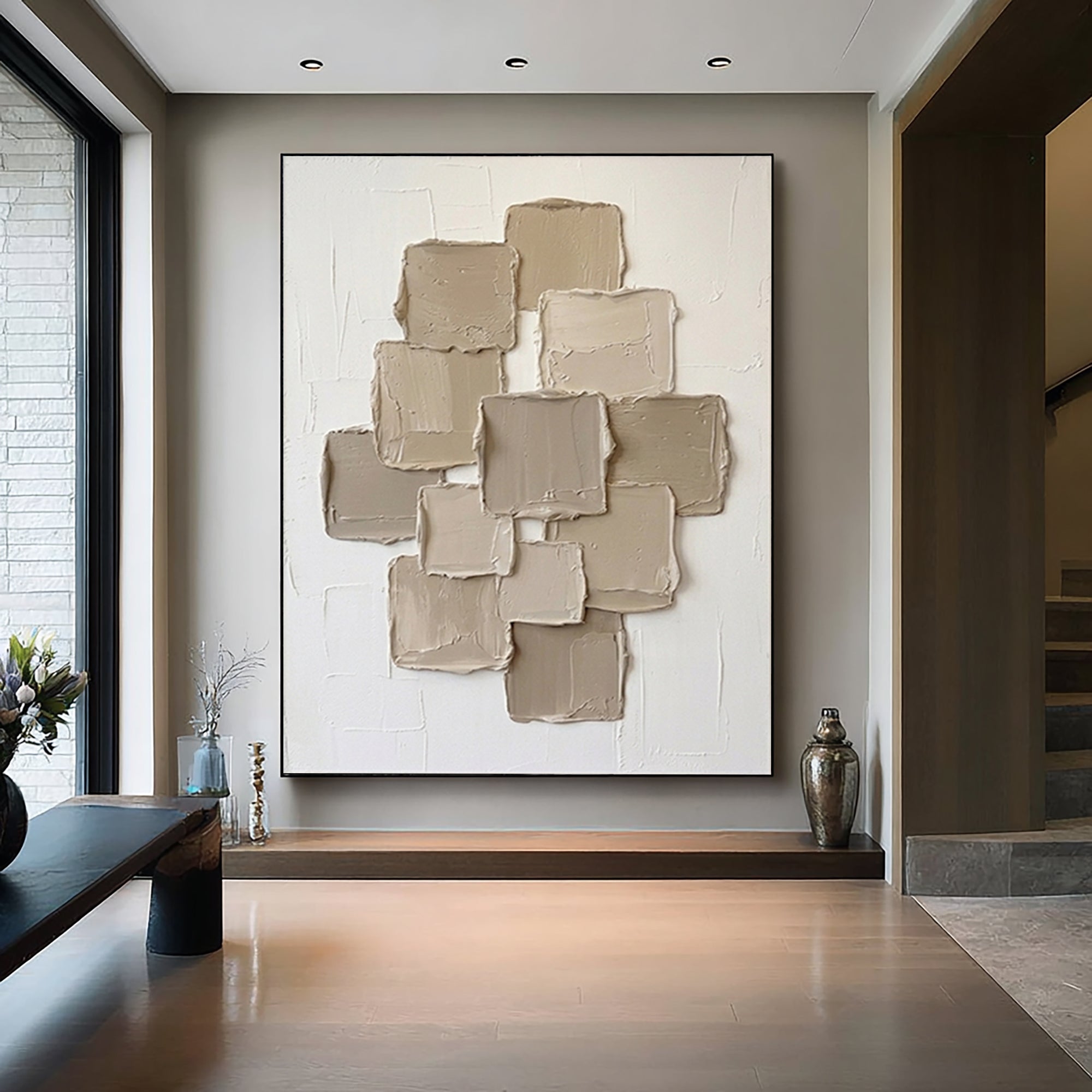 Large Sculptural Block Texture Canvas Art Modern Neutral Painting