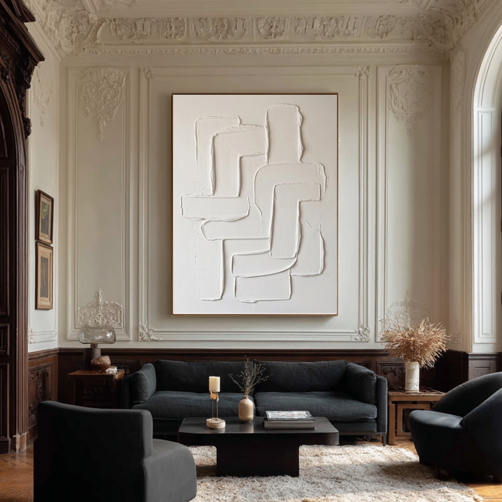 Large Hand Painted White Texture Artwork Modern Luxury Wall Art