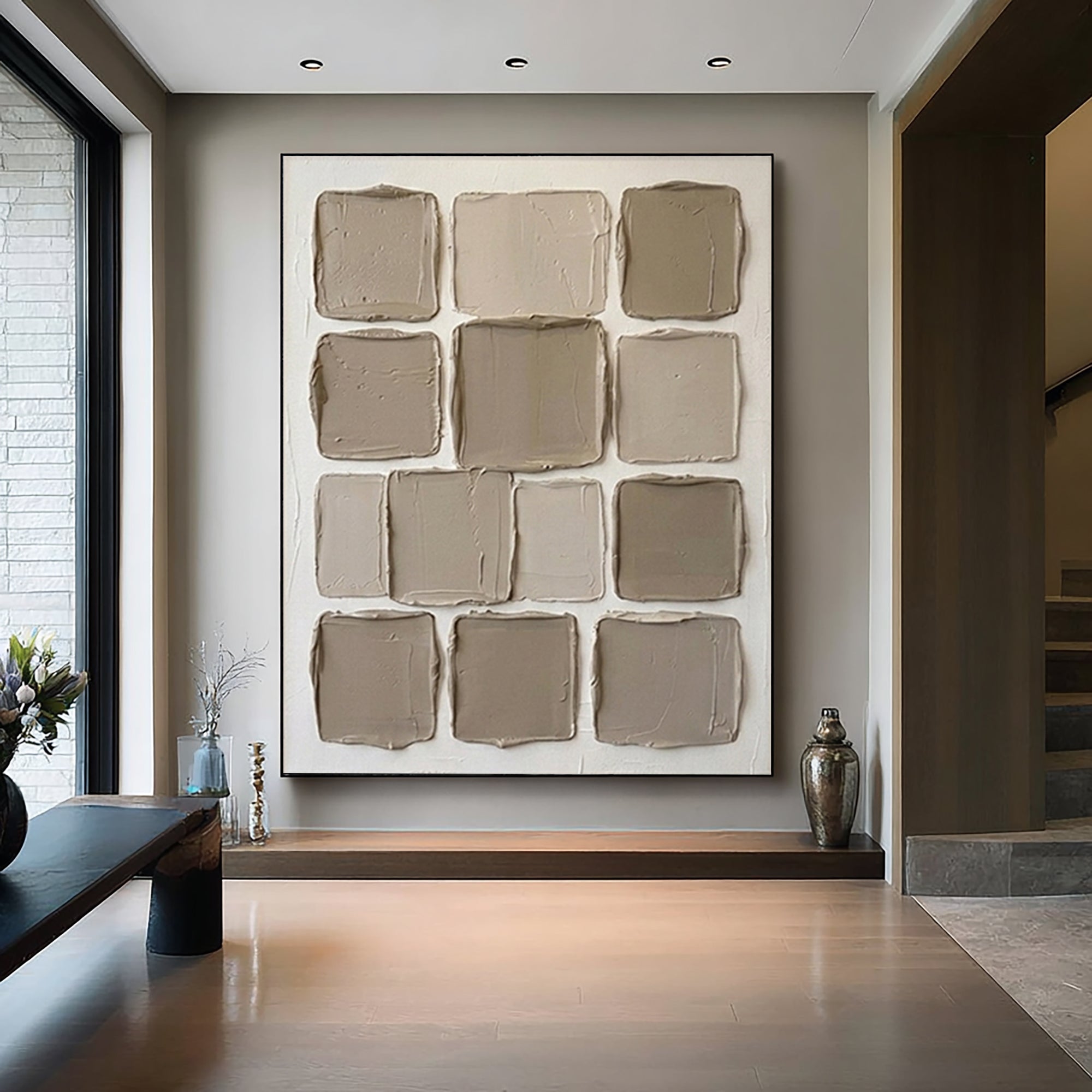 Large Contemporary Texture Canvas Art with Minimalist Square Composition