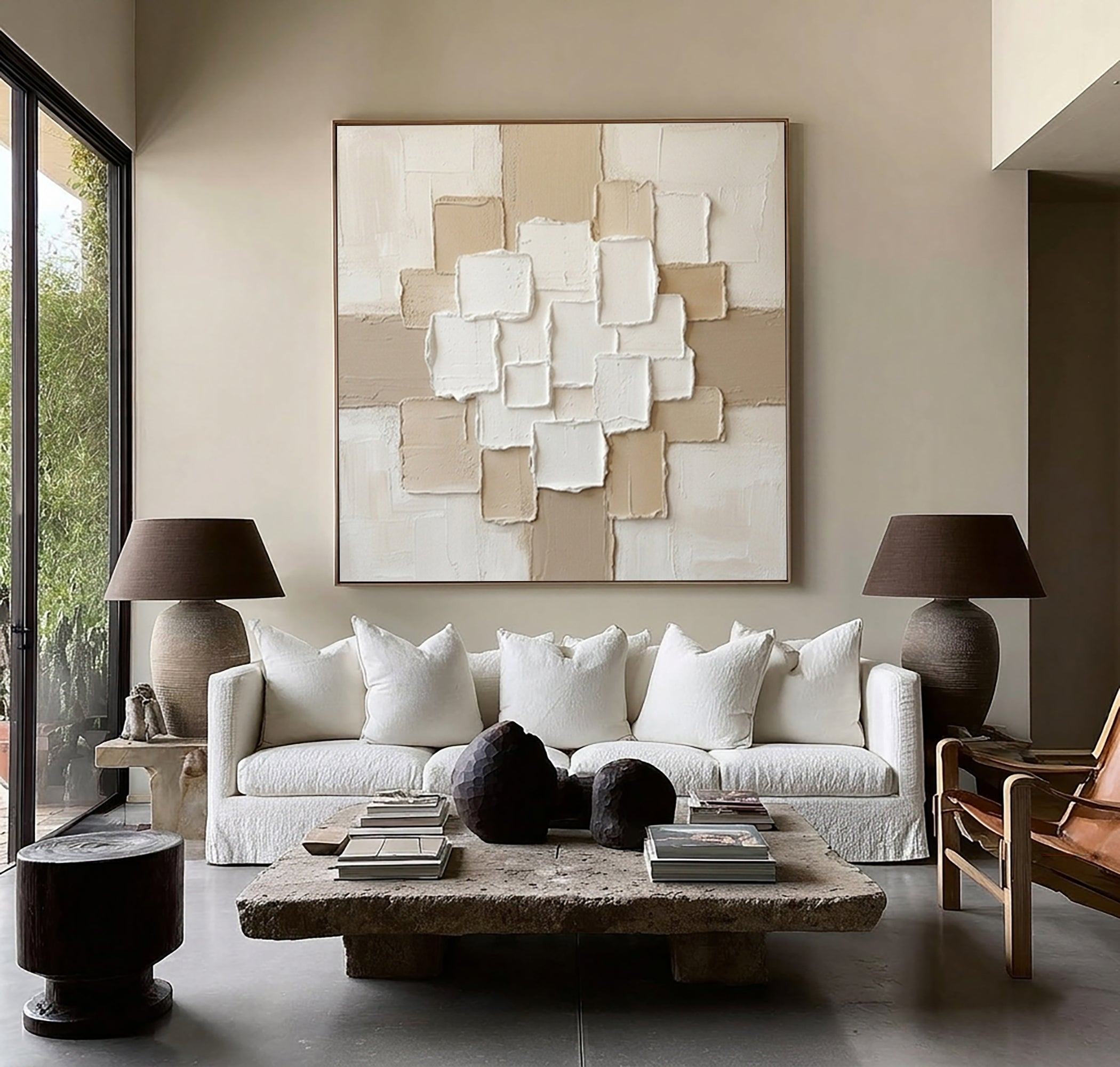 Large Clay Texture Wall Art Neutral Contemporary Canvas Painting