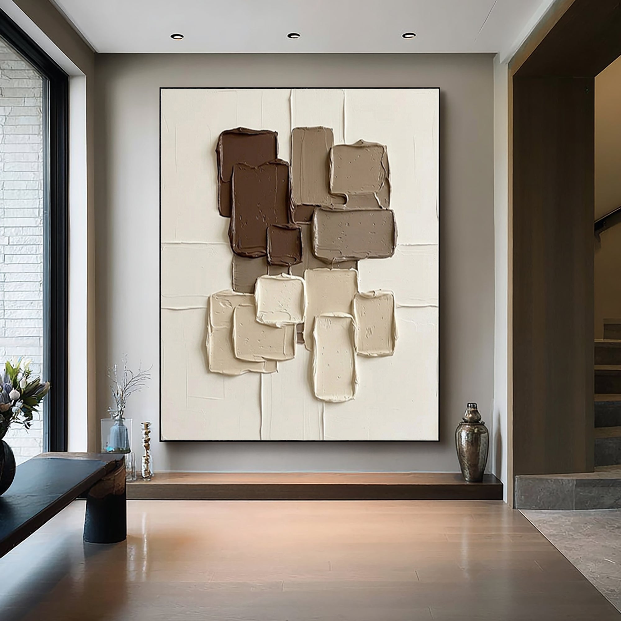 Large Warm Mocha Geometric Wall Art Textured Contemporary Decor