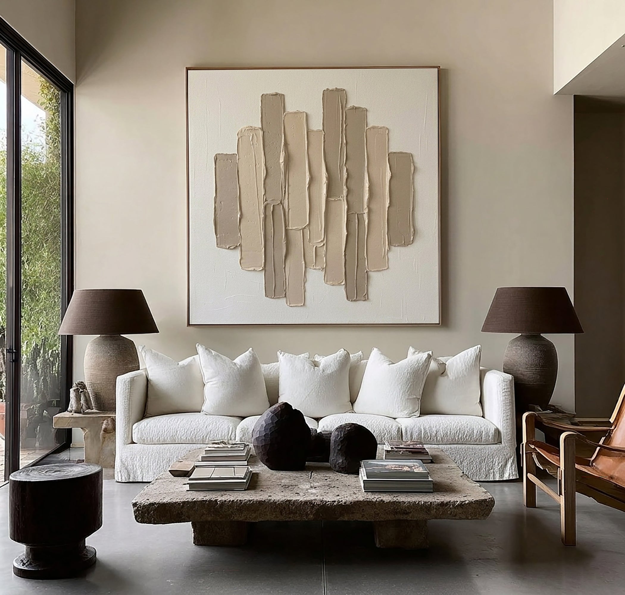 Large Organic Vertical Relief Wall Art Neutral Contemporary Sculptural Canvas Painting