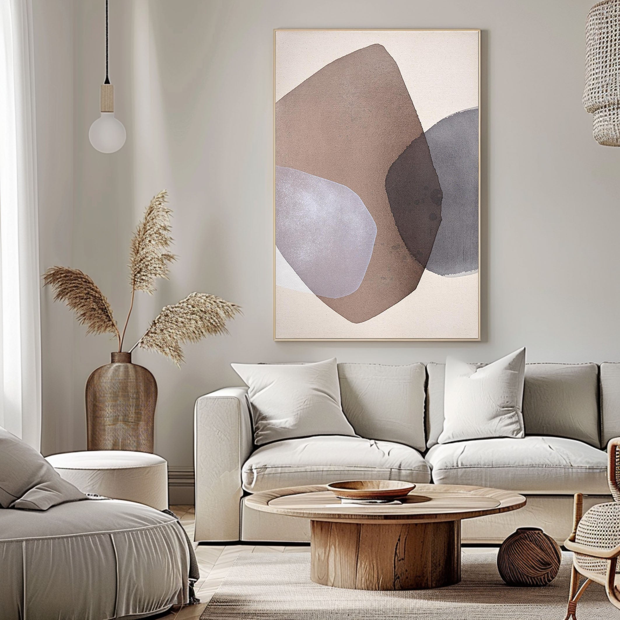 Mid Century Geometric Wall Art Neutral Tones Canvas Decor #MC012