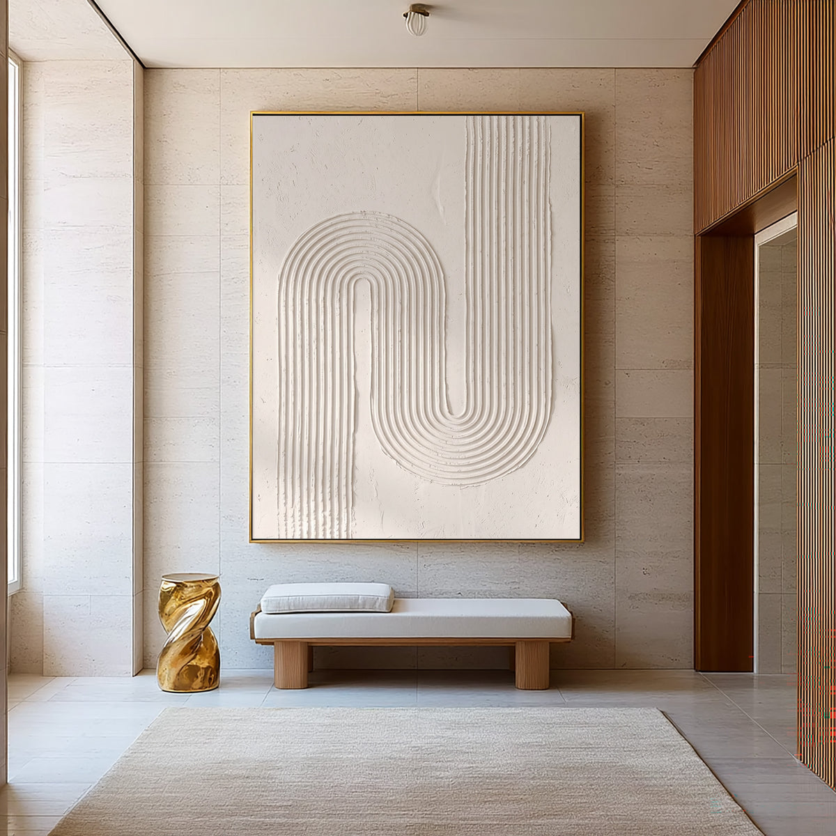 Modern Linear Sculpture Handmade Abstract Artwork White Textured Relief Painting Minimalist Wall Decor