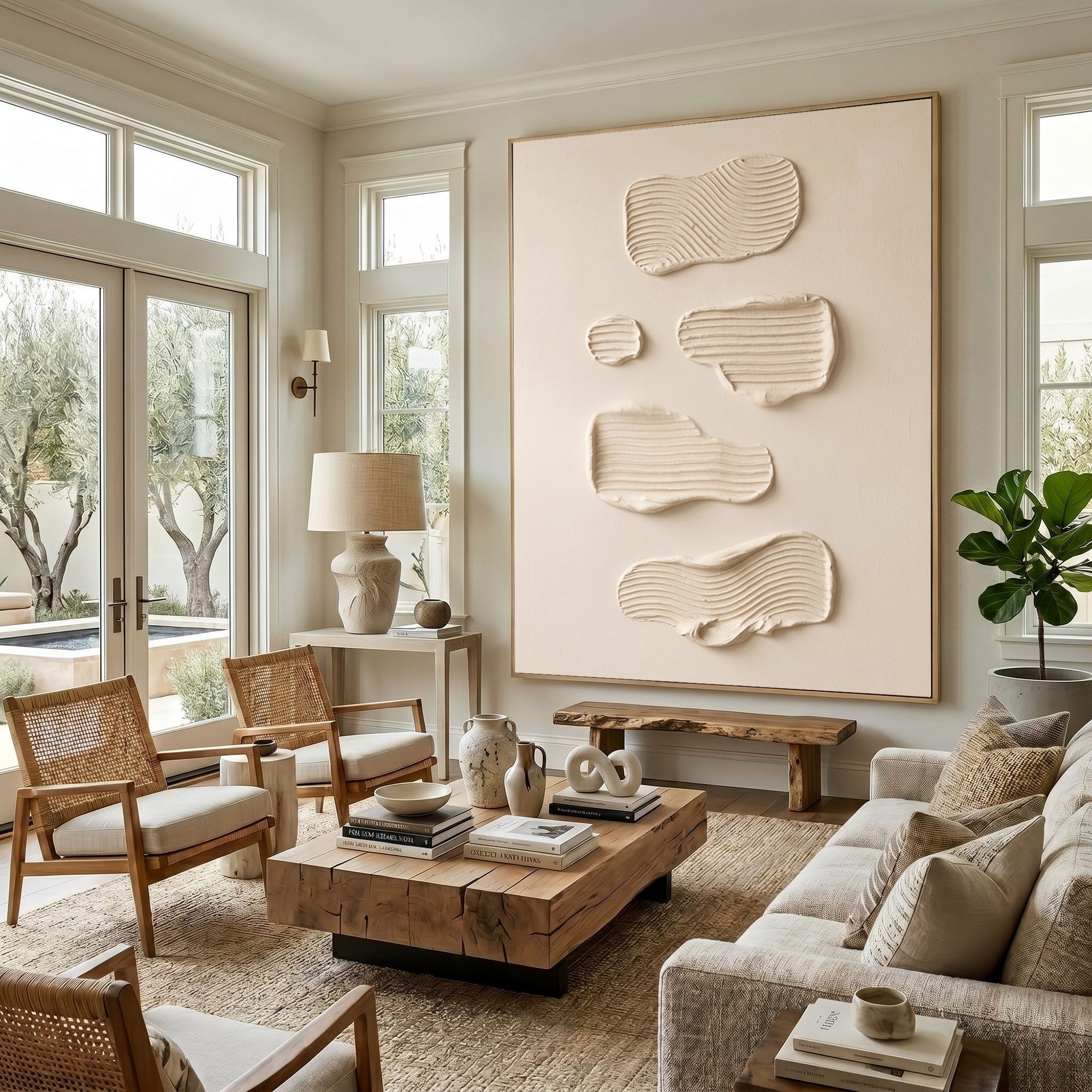 Large Abstract Wall Art Textured Oil Painting Neutral Modern Minimalist Artwork