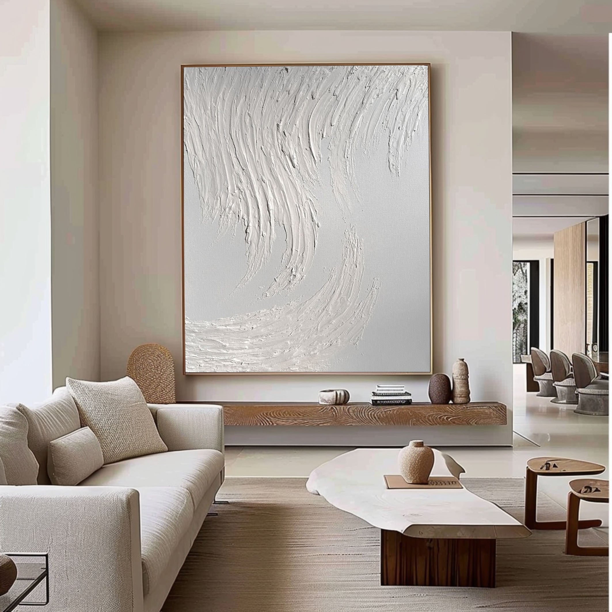 Minimalist White Textured Wall Art For House #MM060