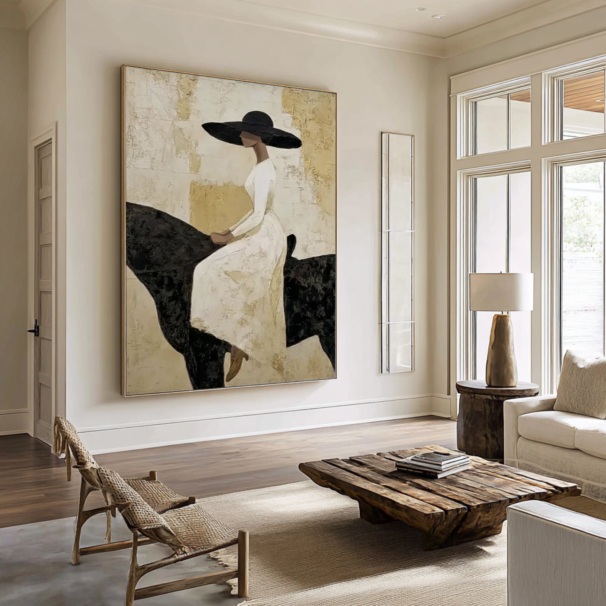 Luxury Black and White Horse Painting Minimalist Figurative Wall Decor