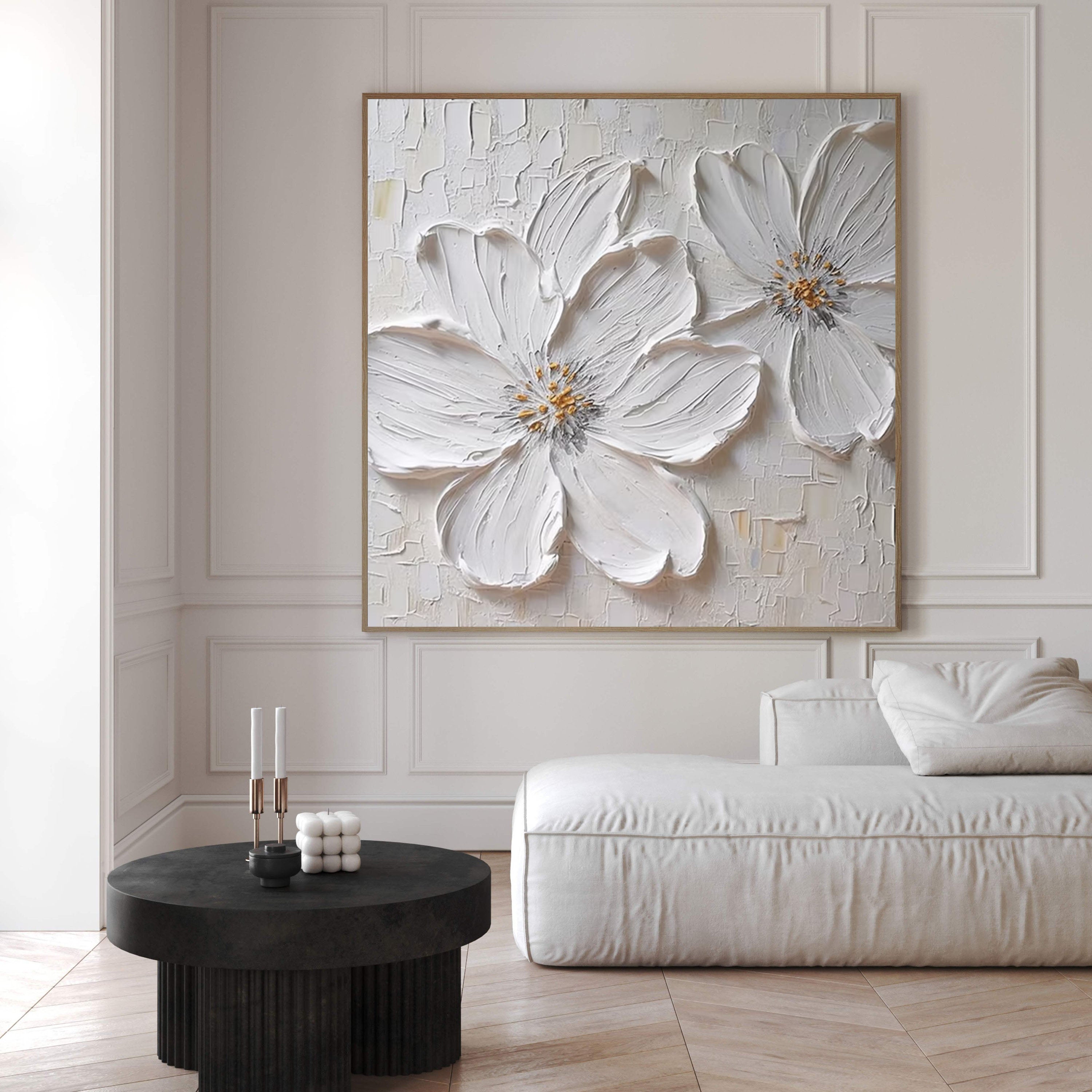 Modern White Floral Wall Art for Elegant Home Interiors #FB020