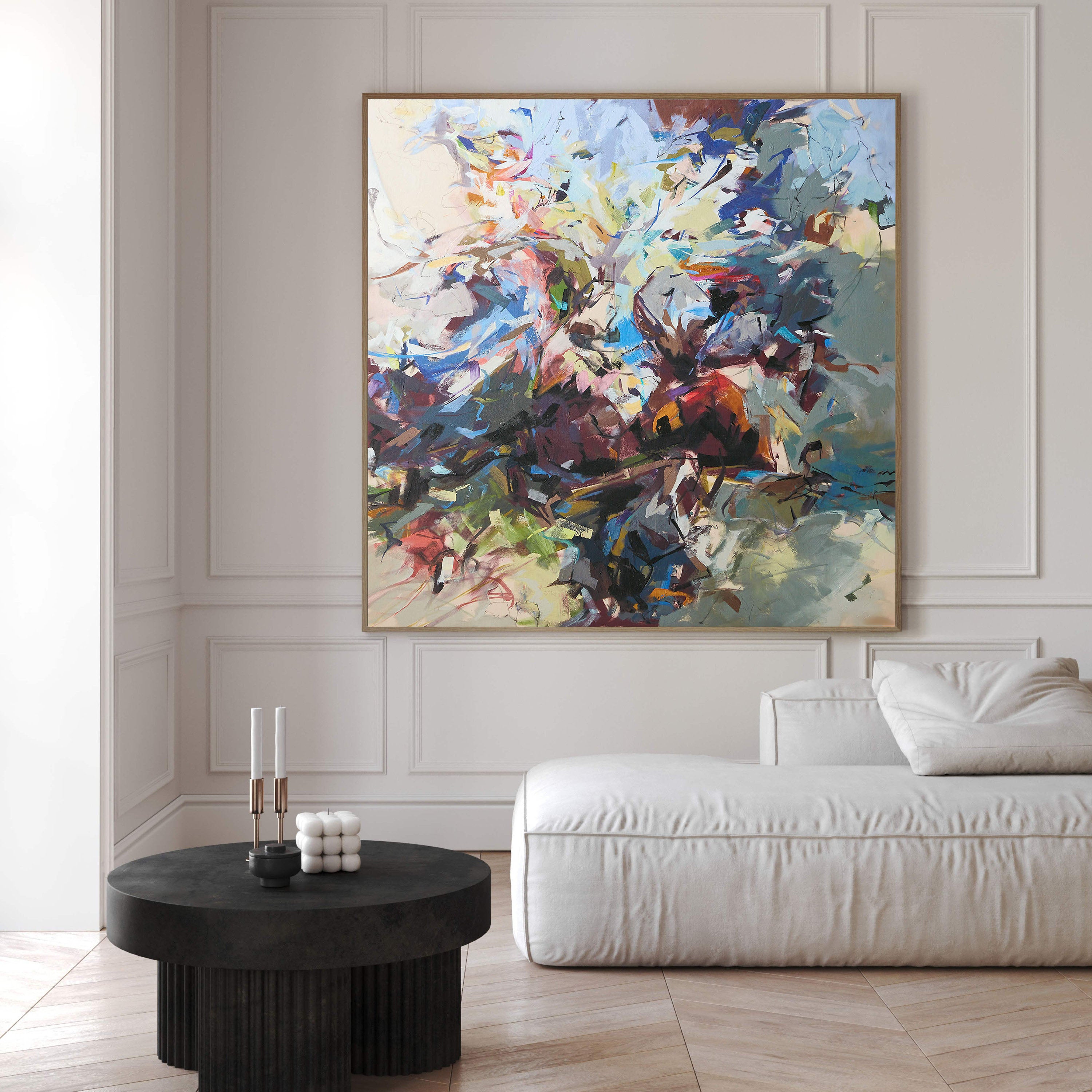 Expressive Color and Line Abstract Canvas with Swirling Forms #MM396