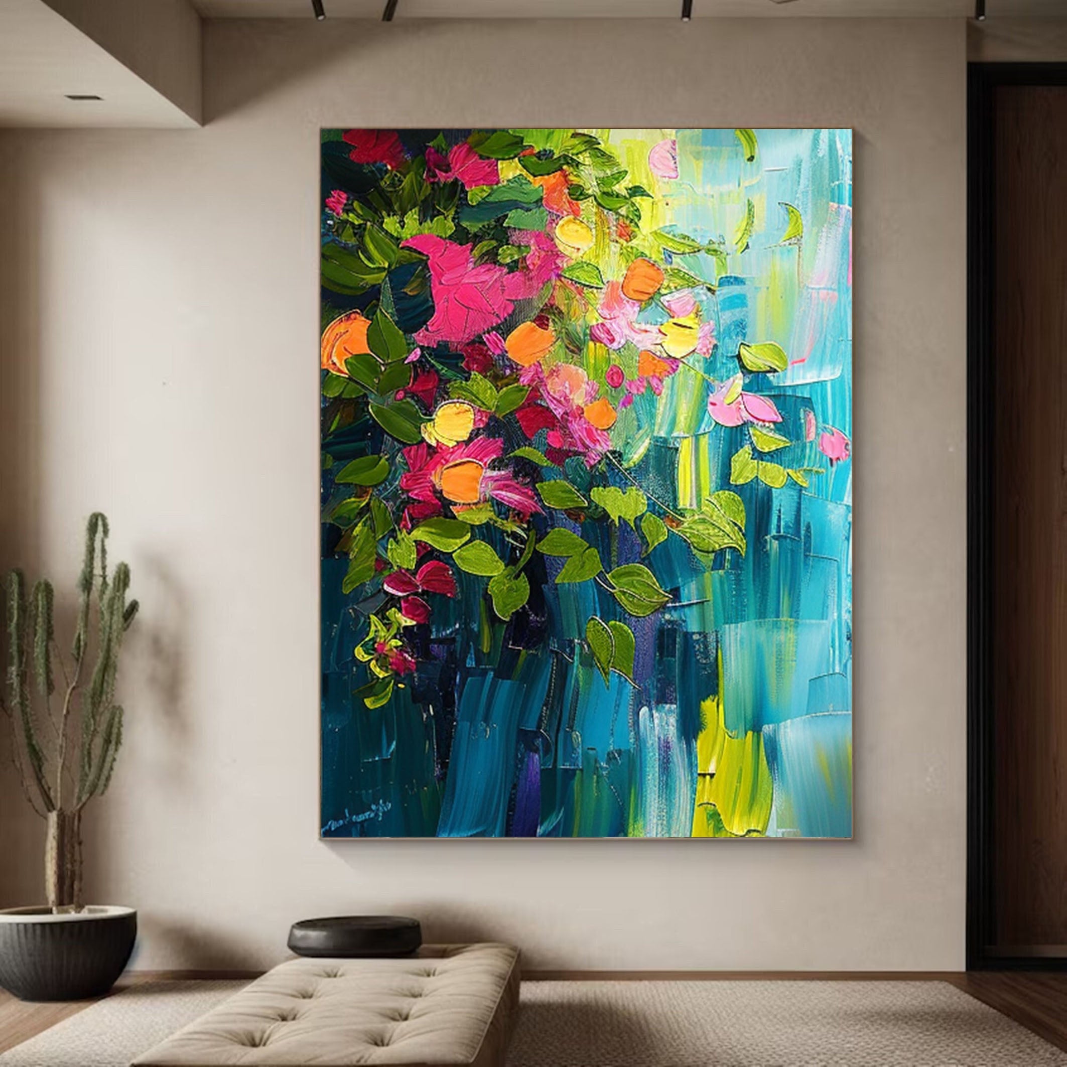 Vibrant Summer Flowers Abstract Painting For Room Decor #FB008