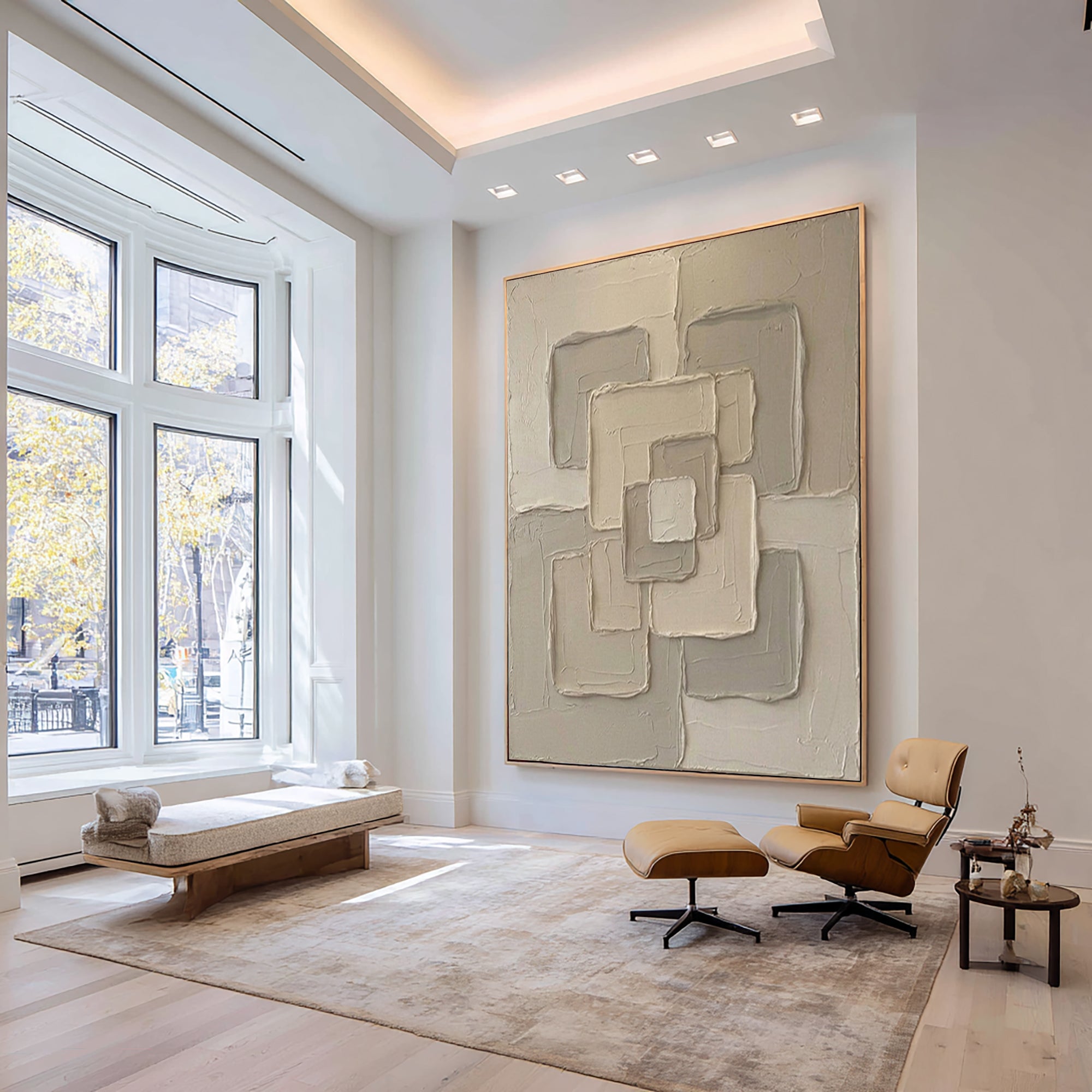 Large Beige Relief Canvas Art Contemporary Geometric Wall Decor