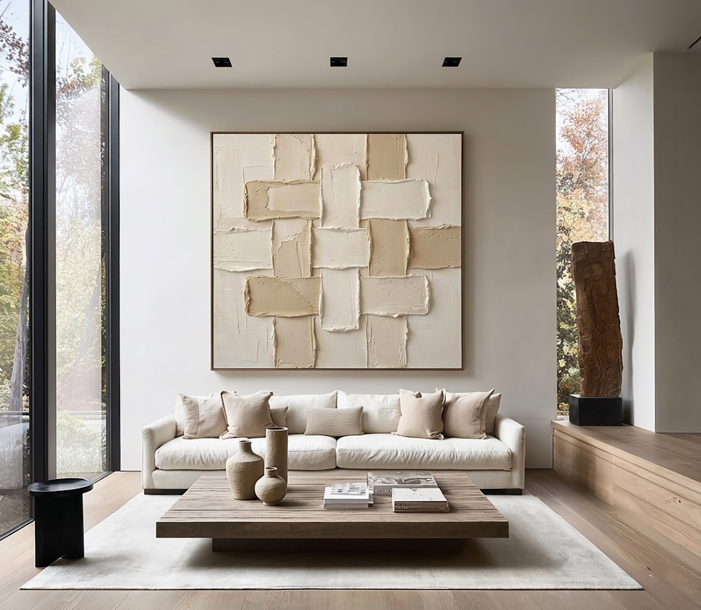 Large Cross Weave Wall Art Neutral Contemporary Textured Painting