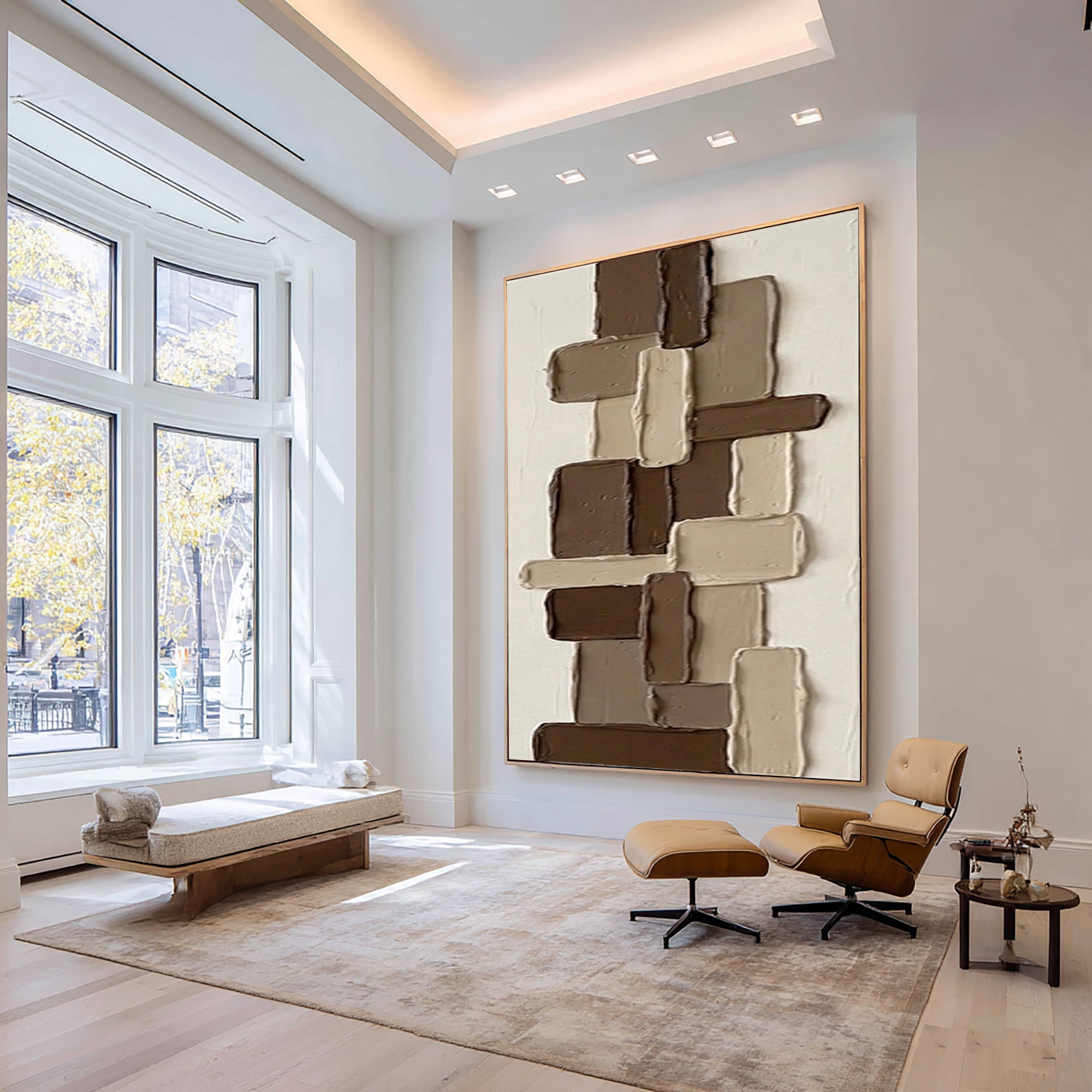 Large Contemporary Block Relief Art Brown Neutral Texture Painting