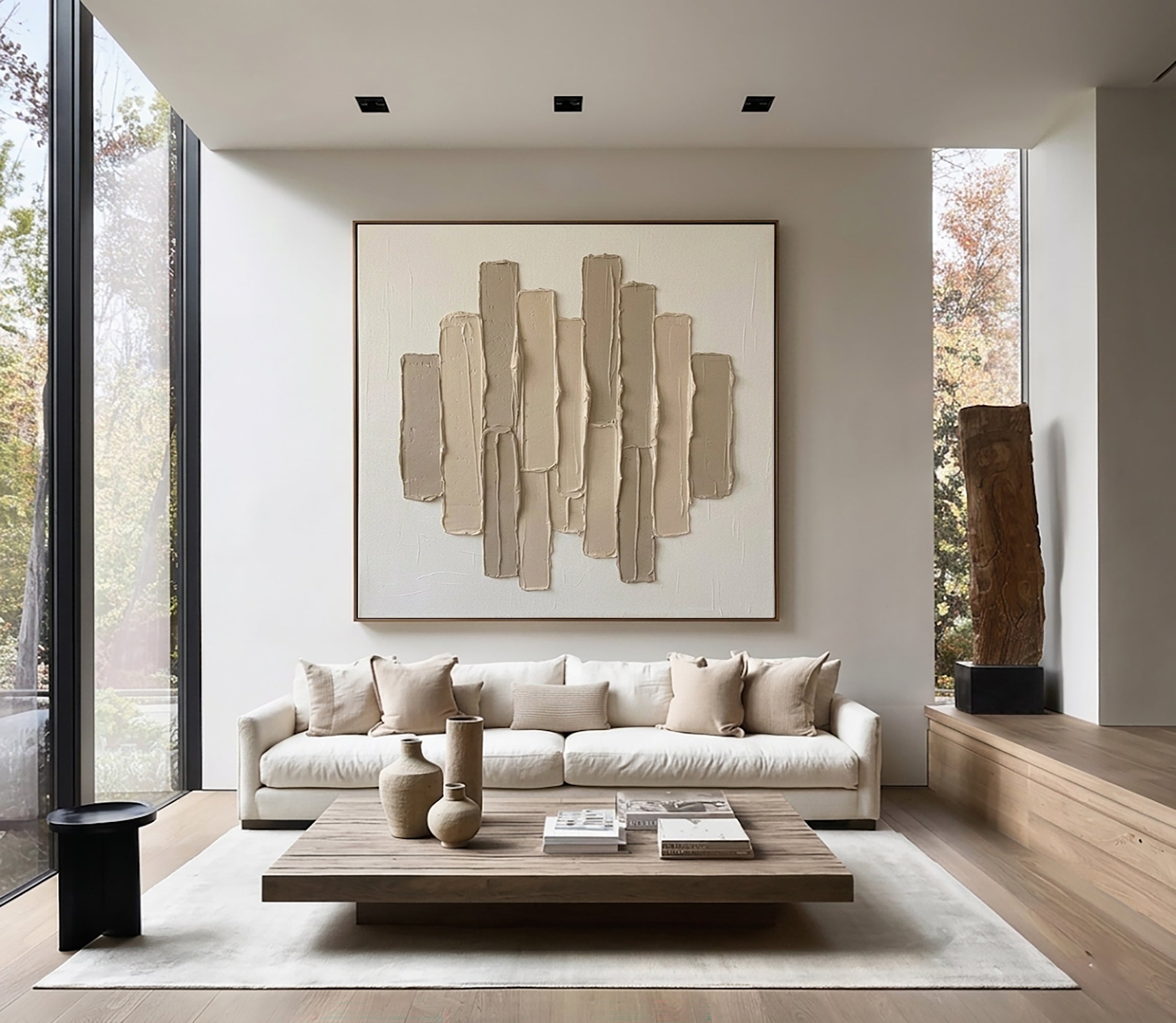 Large Organic Vertical Relief Wall Art Neutral Contemporary Sculptural Canvas Painting