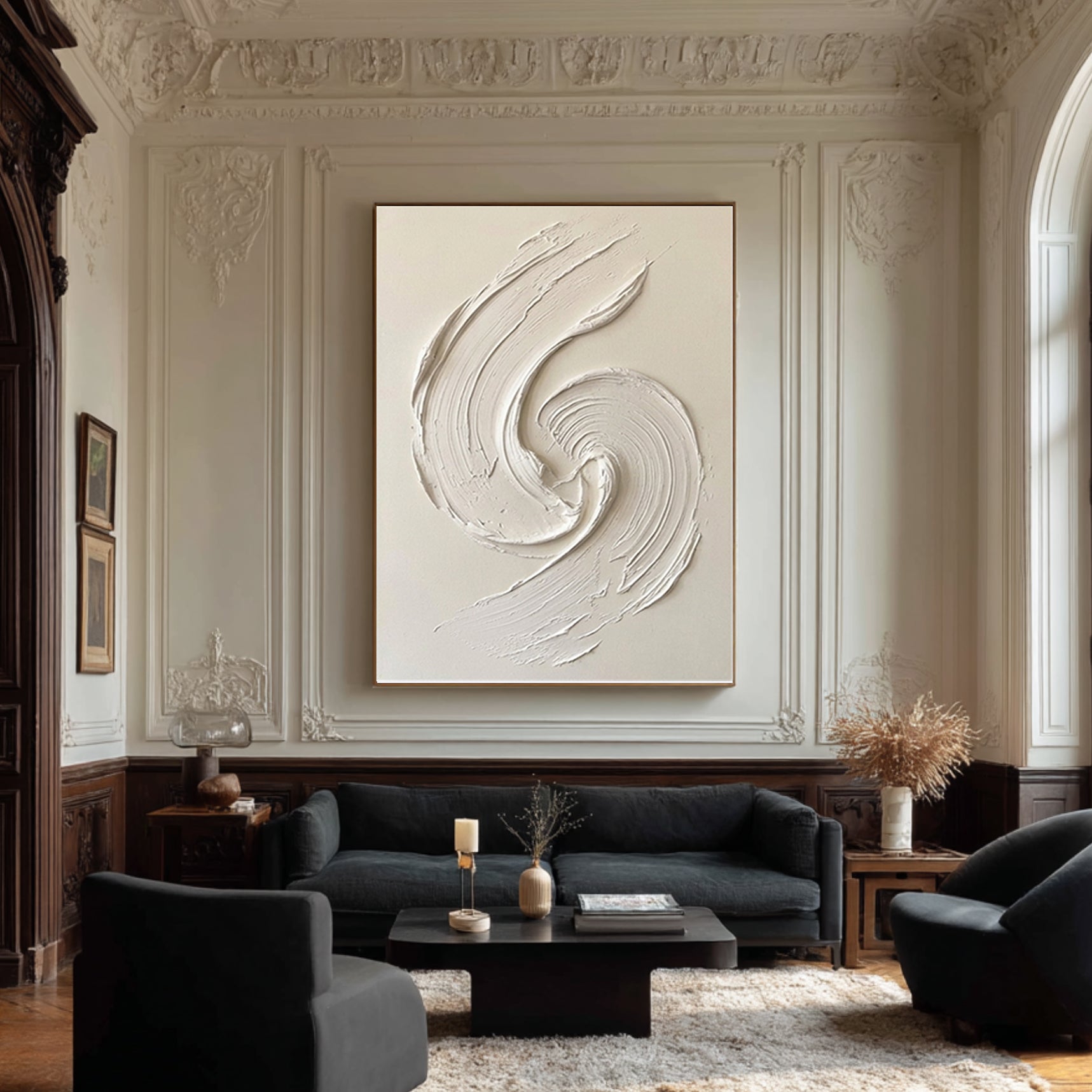 Large Neutral Texture Wall Art Modern Minimalist Swirl Painting