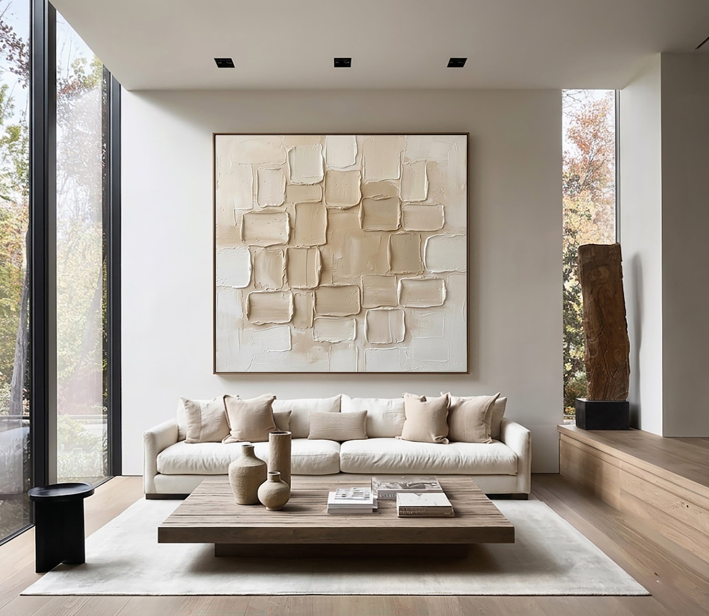 Large Limestone Relief Texture Wall Art Contemporary Neutral Painting