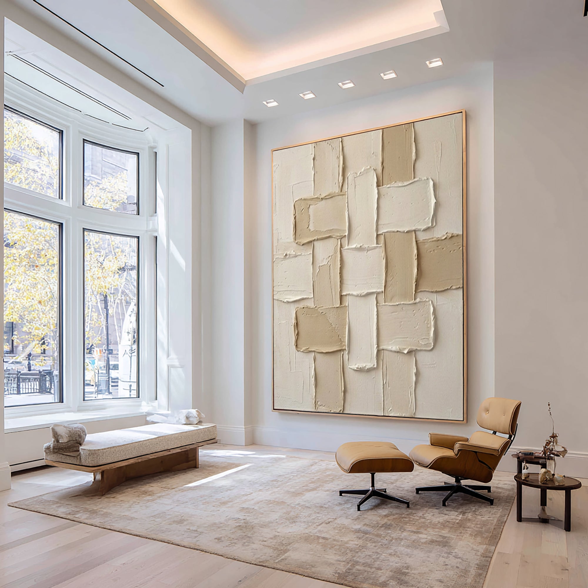 Large Neutral Geometric Composition Canvas Art Modern Texture Wall Decor